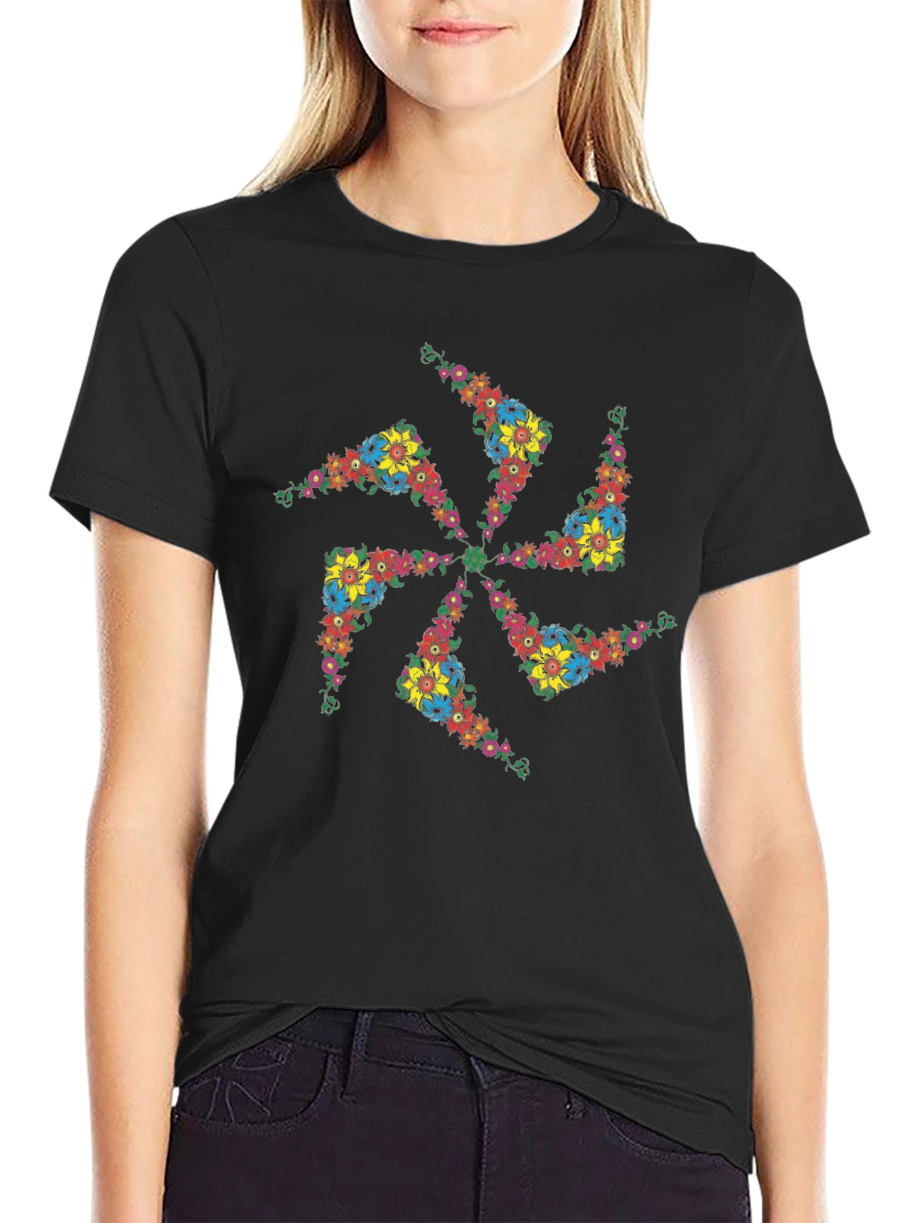 Floral Swirl Black T-Shirt