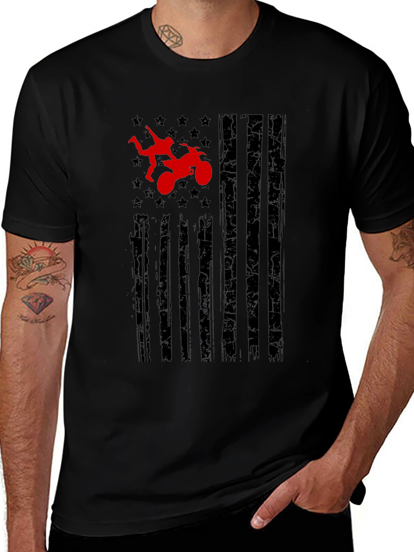 Motorcycle Stuntman Flag Graphic Tee