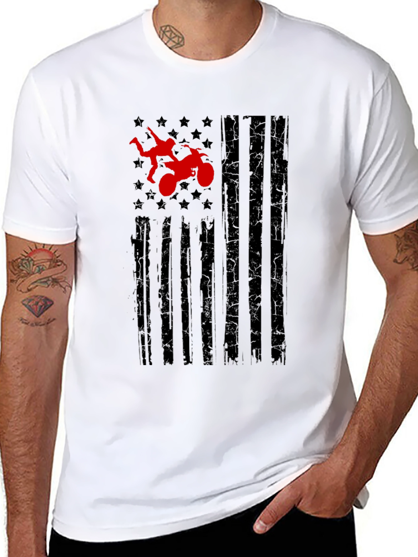 Motorcycle Stuntman Flag Graphic Tee