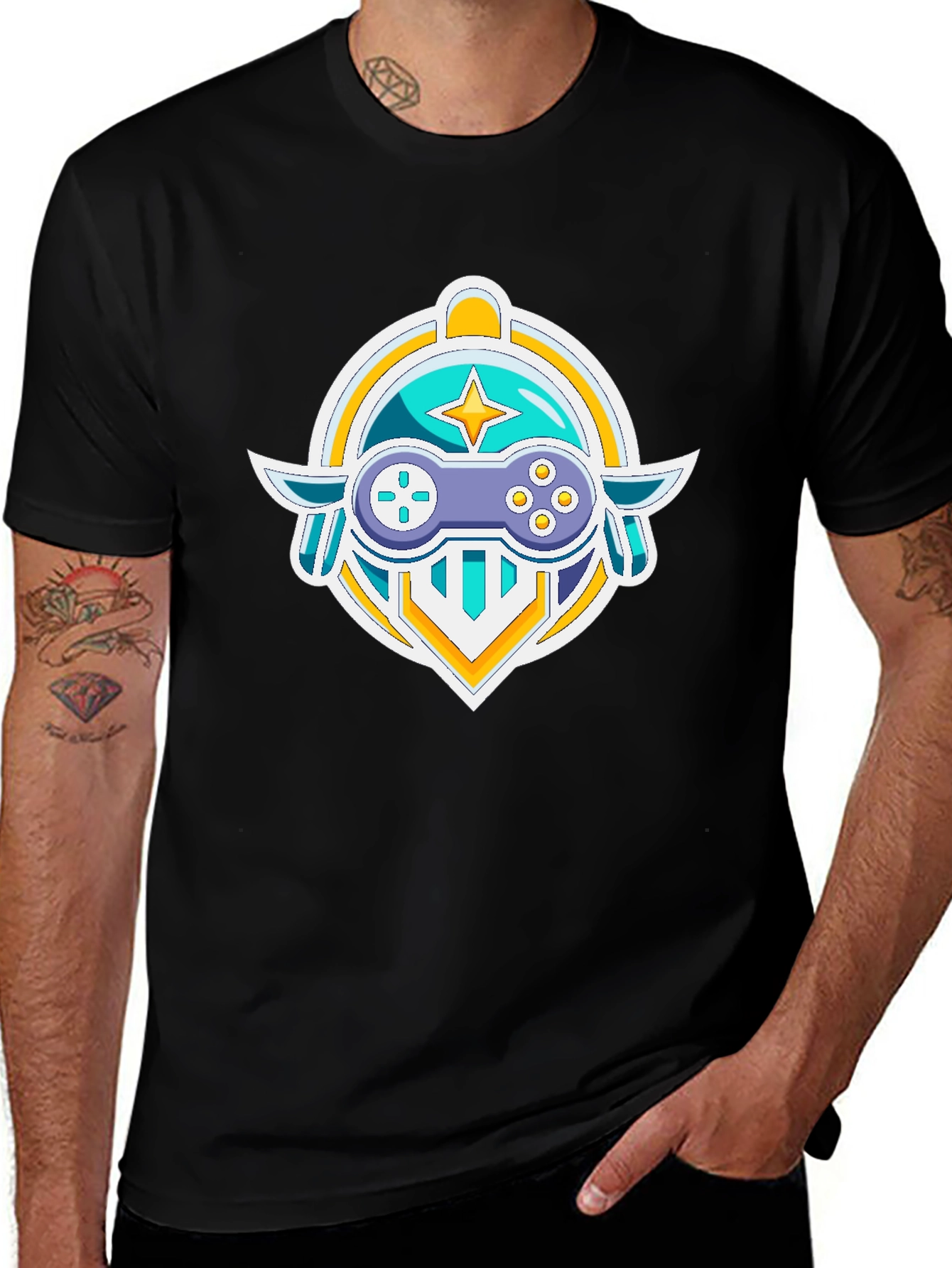 Gamers Crest Black T-Shirt - Controller Graphic Tee