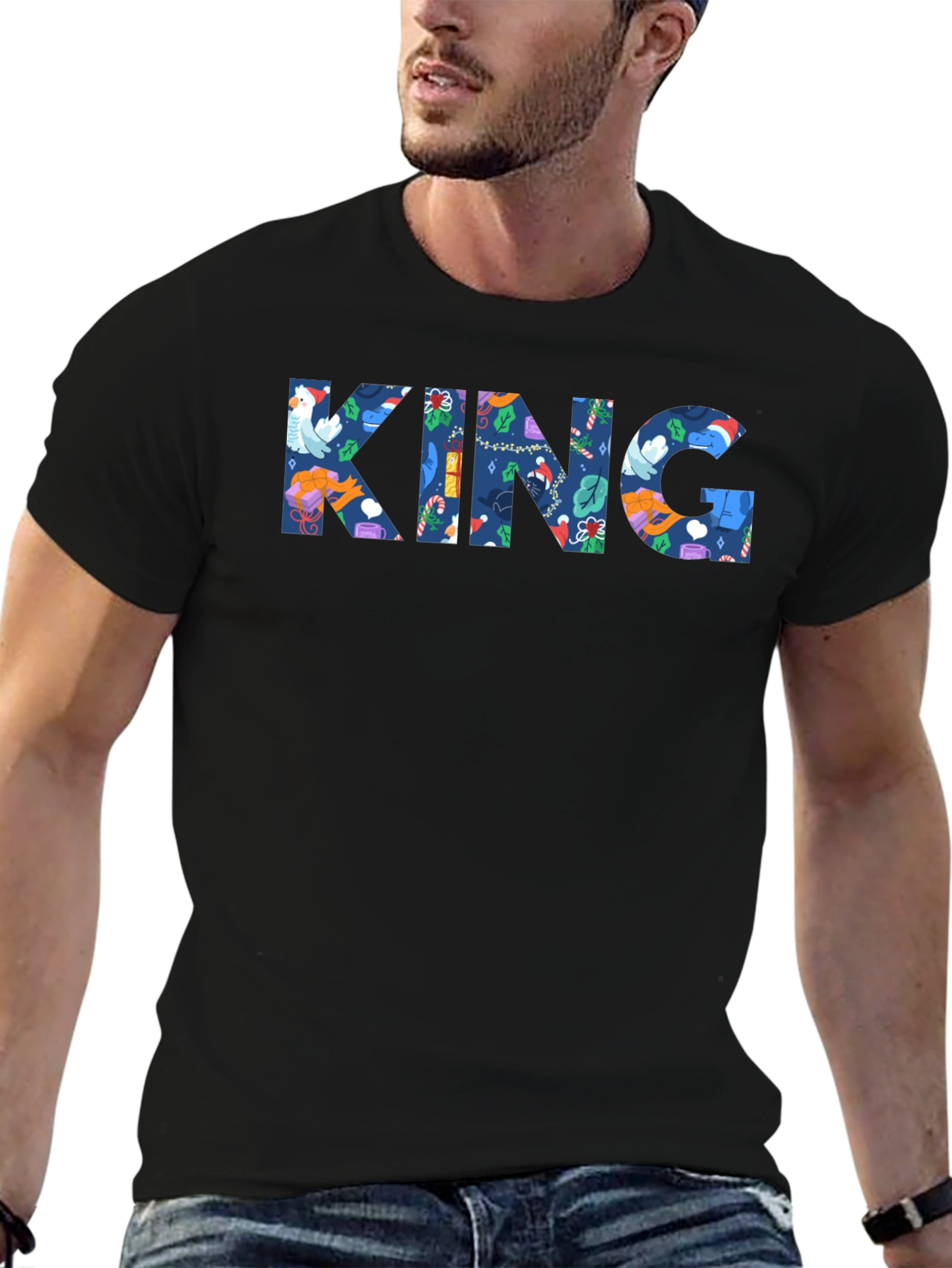 King Novelty Patterned Mens Black T-Shirt