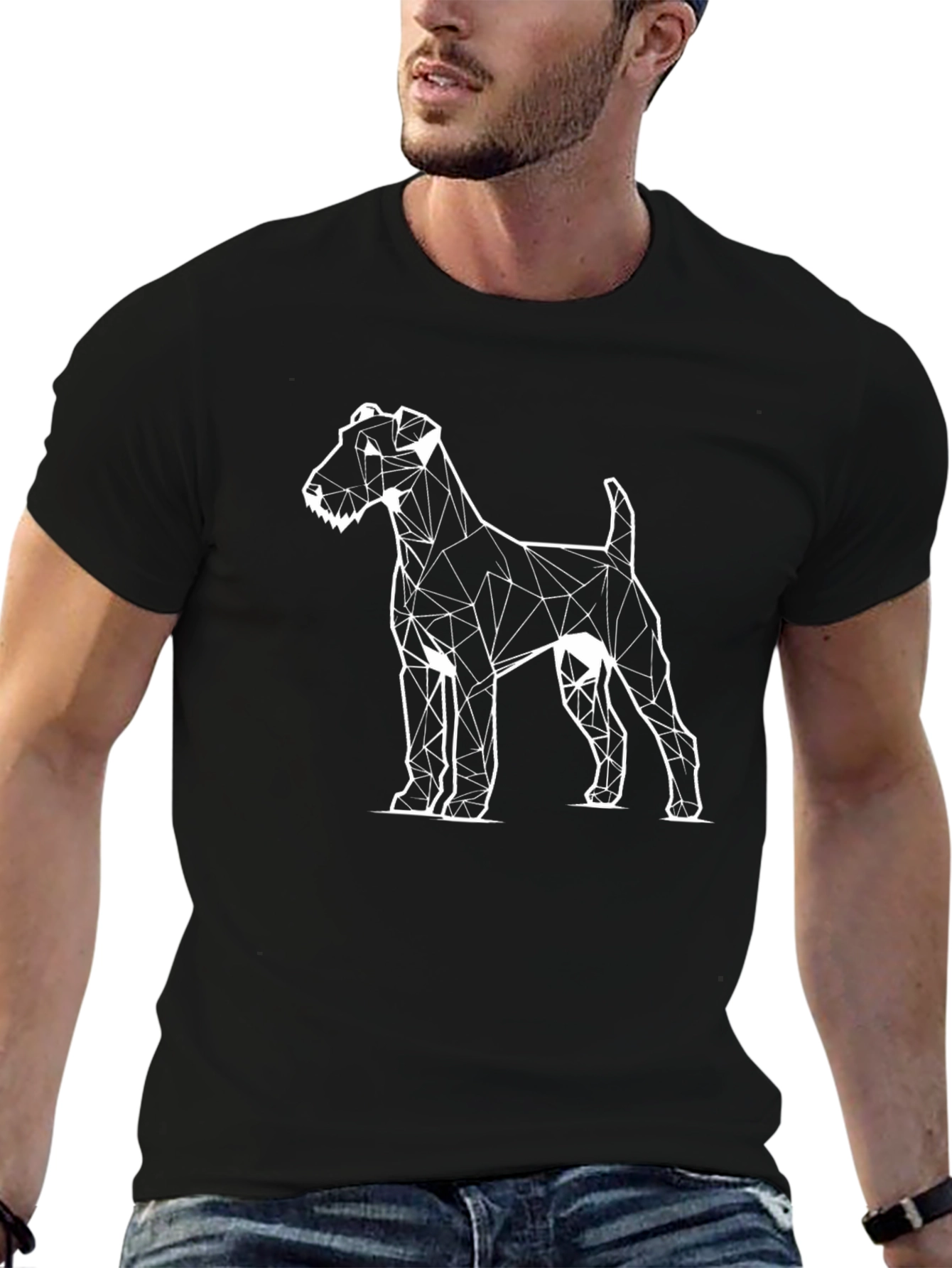 Geometric Dog Graphic T-Shirt - Black