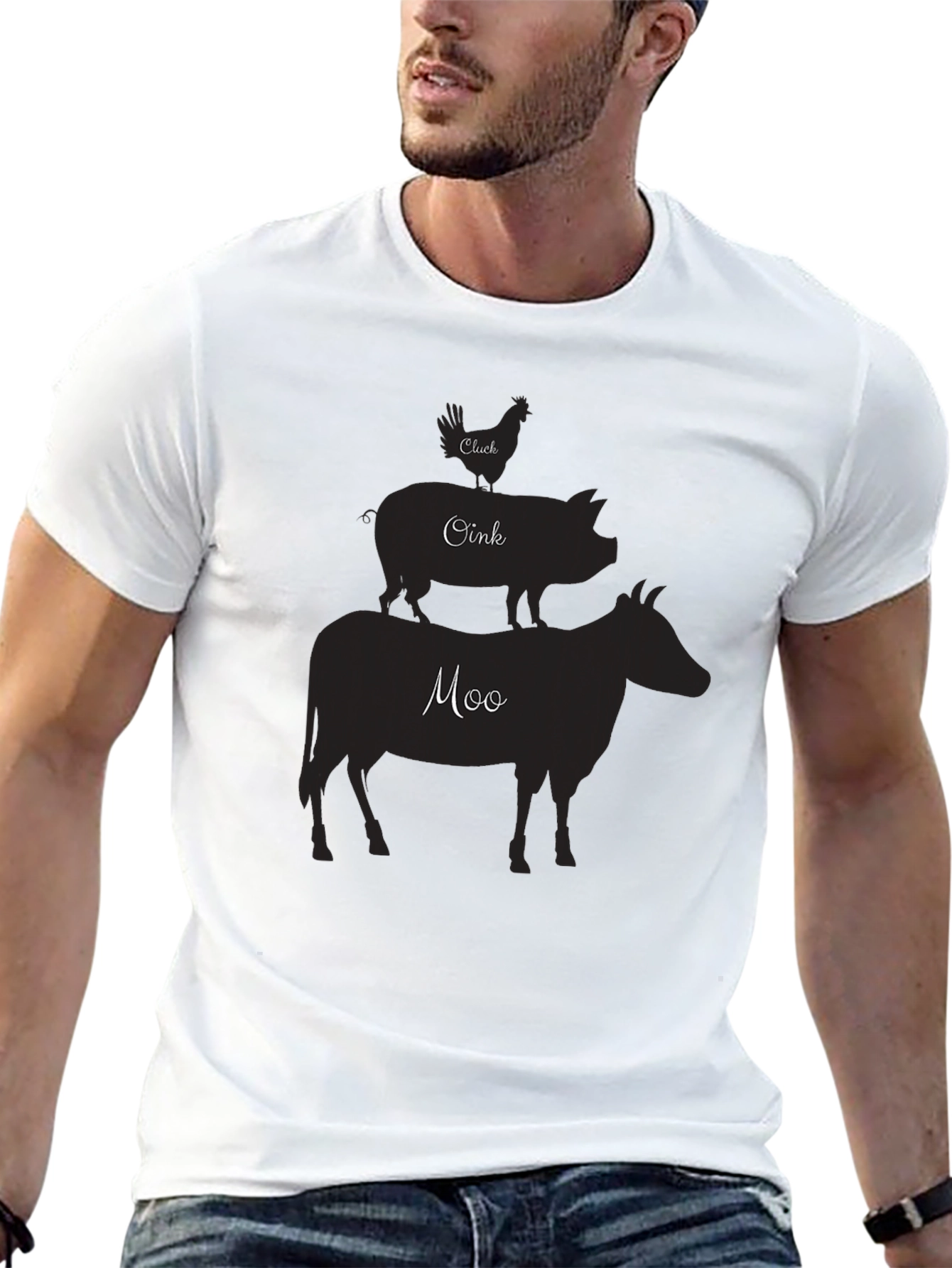 Farm Animal Stack T-Shirt - Chicken Pig Cow Design