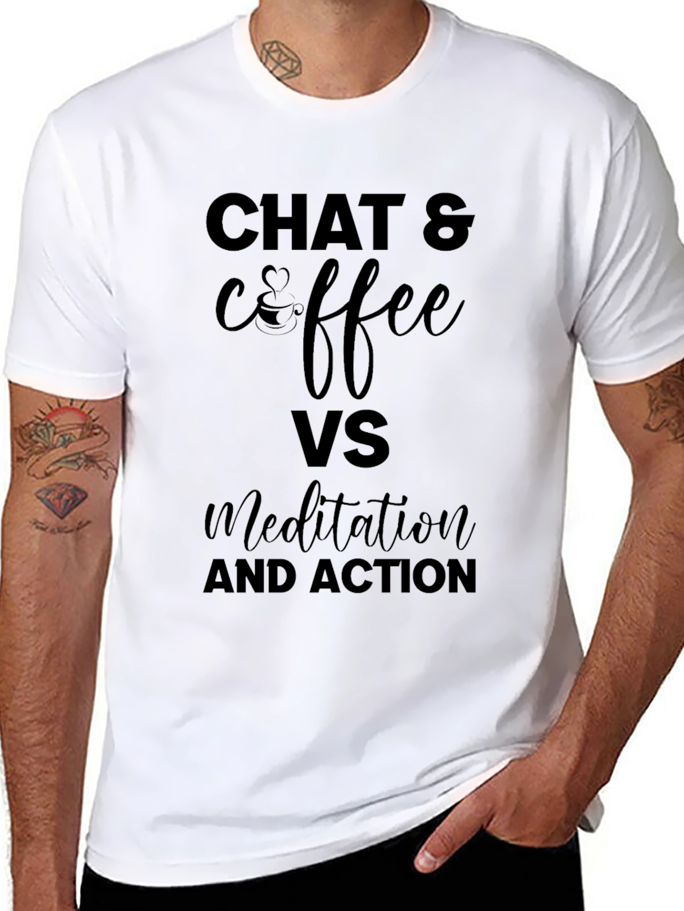 Chat & Coffee VS Meditation T-Shirt - Black
