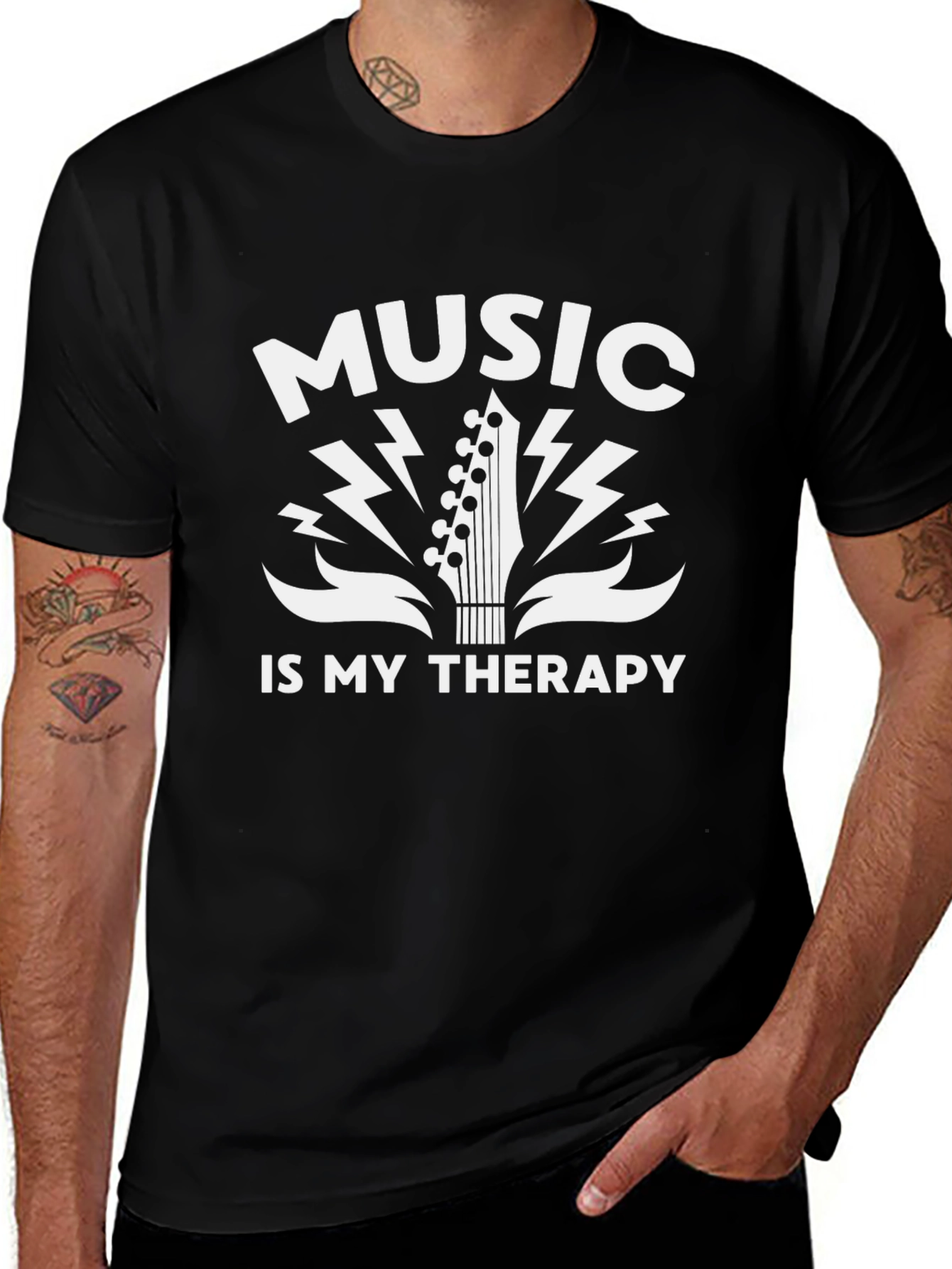 Music is My Therapy Black Graphic T-Shirt