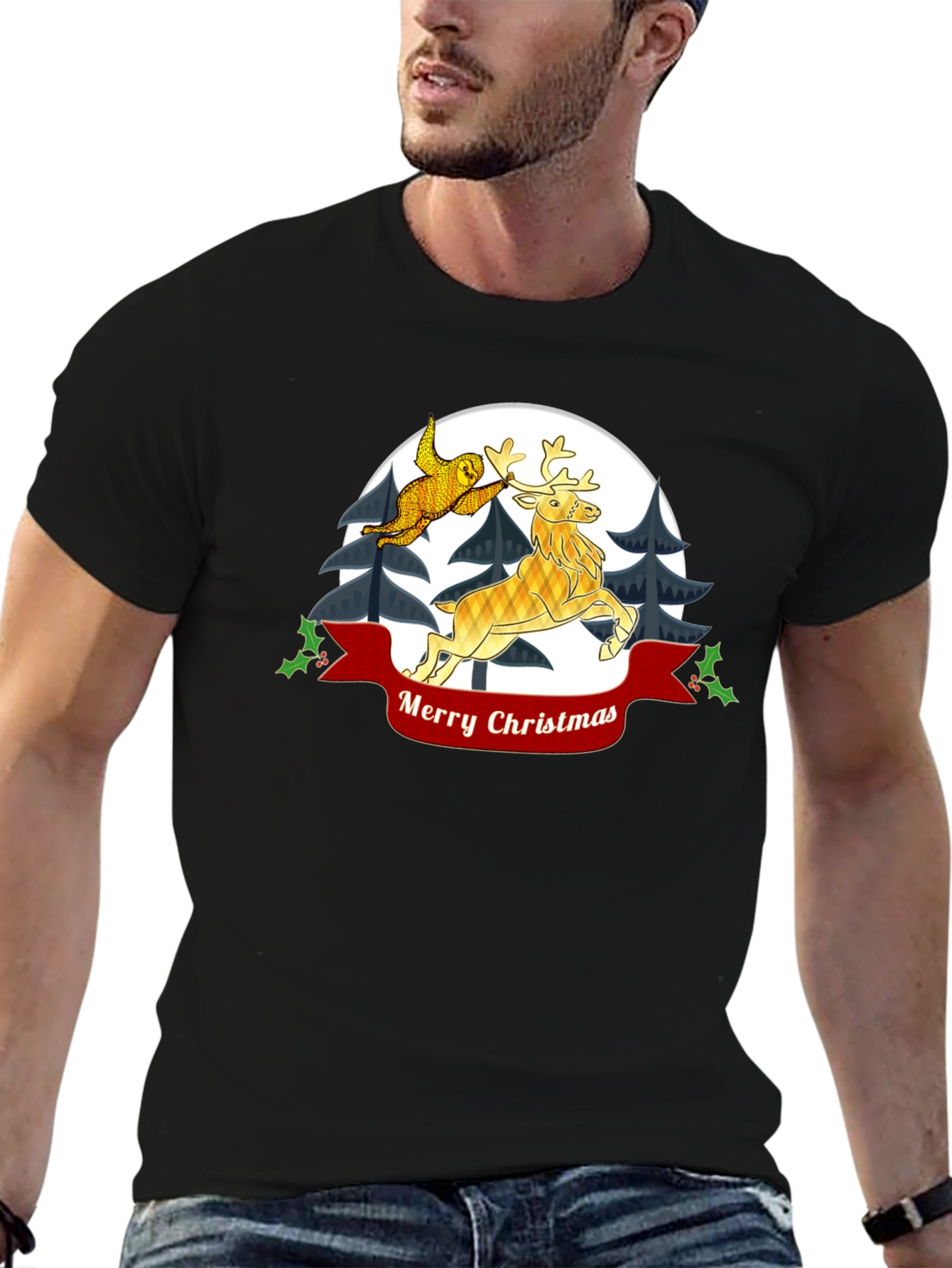 Festive Christmas Sloth and Reindeer T-Shirt