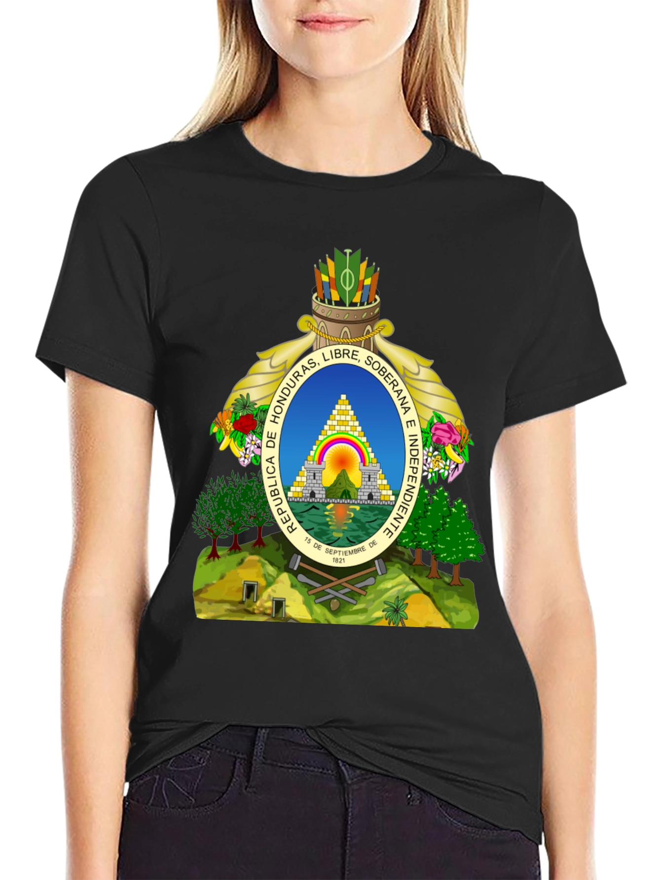 Honduras Coat of Arms Black T-Shirt