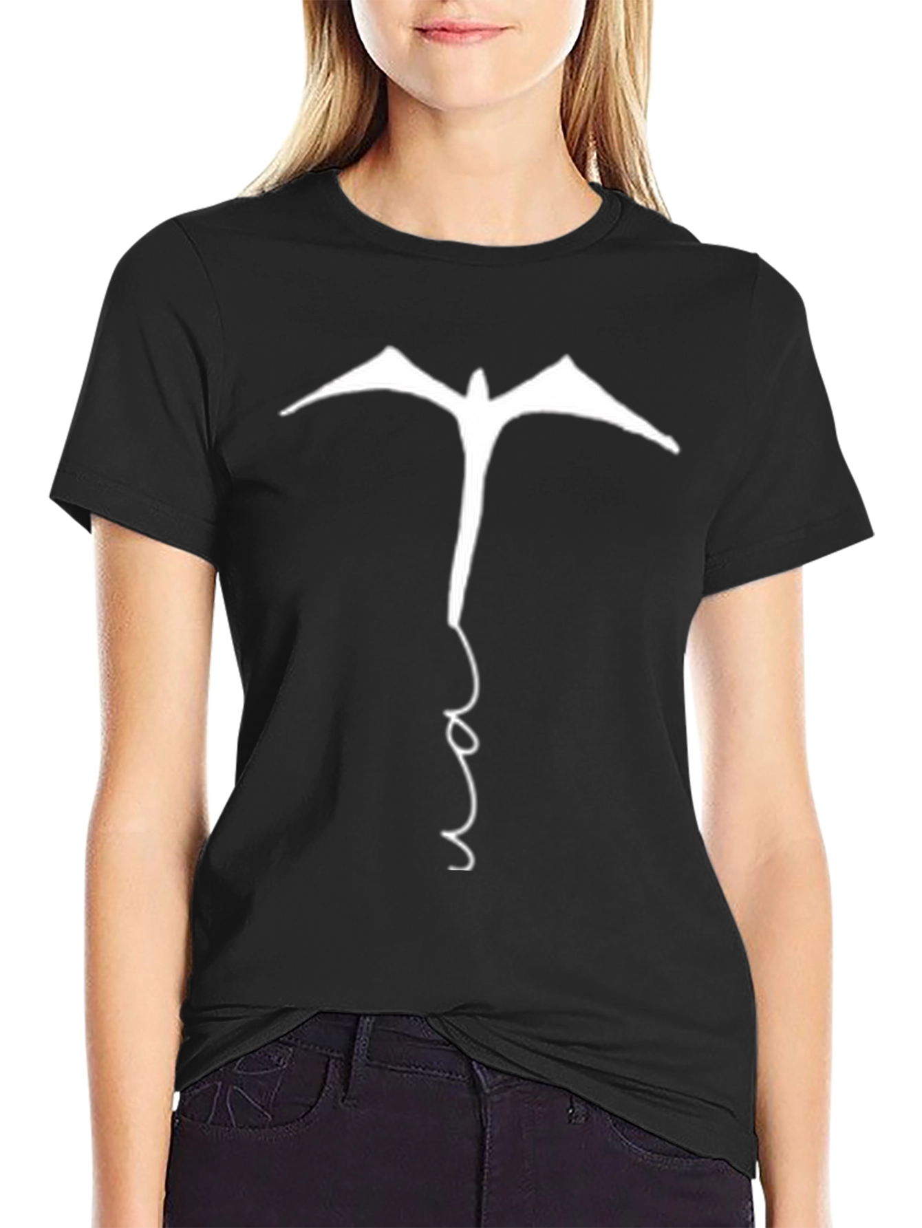 Abstract Bird Graphic Tee - Casual Black T-Shirt
