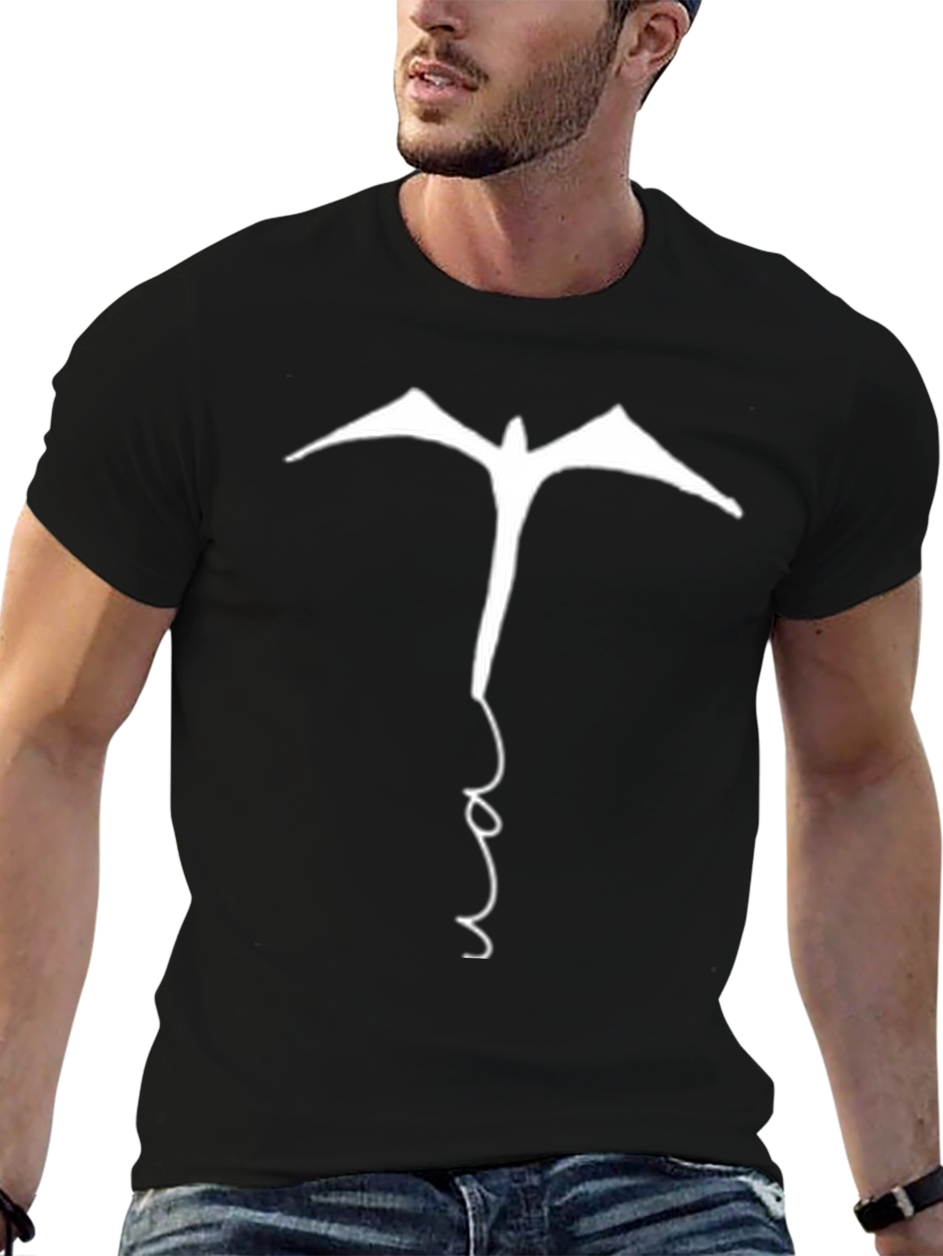 Abstract Bird Graphic Tee - Casual Black T-Shirt