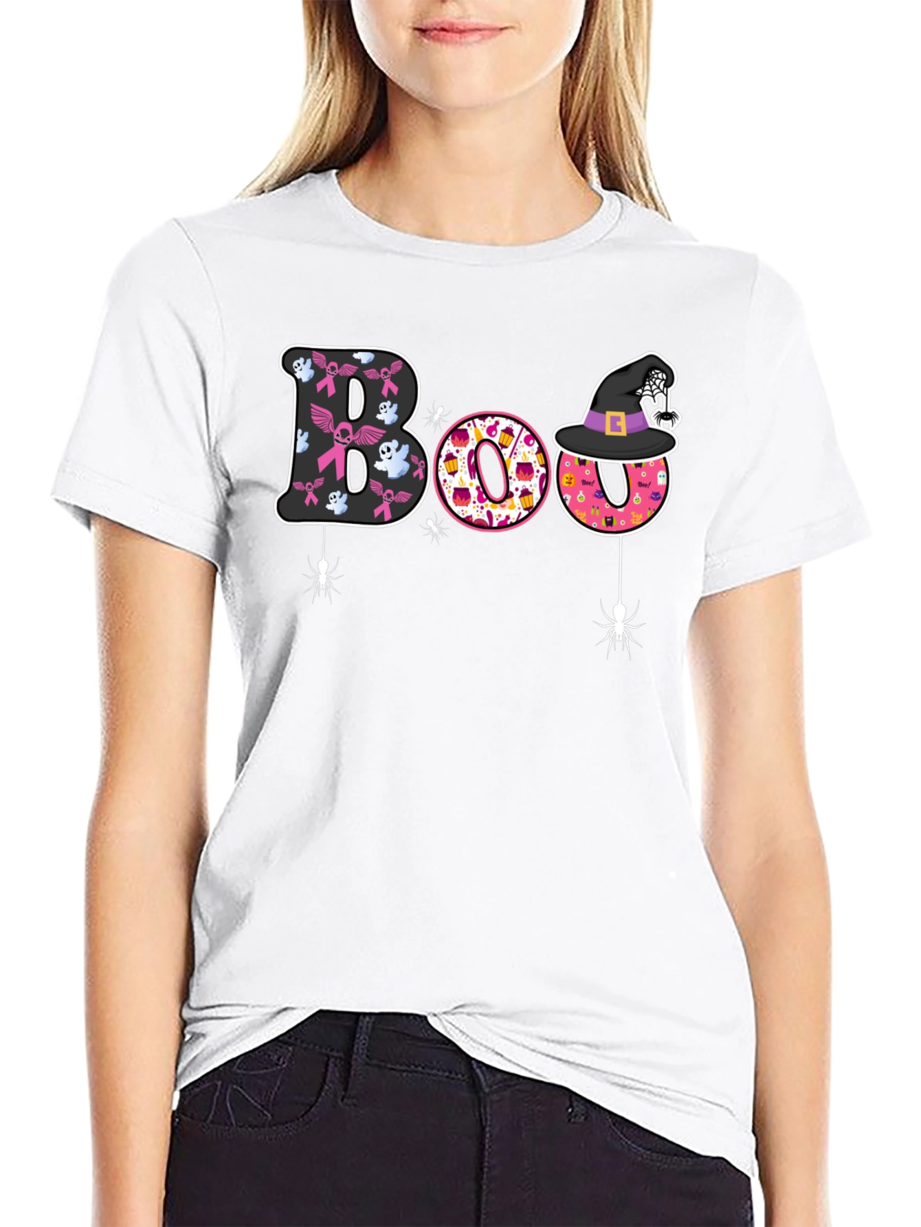 Boo Halloween Graphic Tee - Breast Cancer Awareness