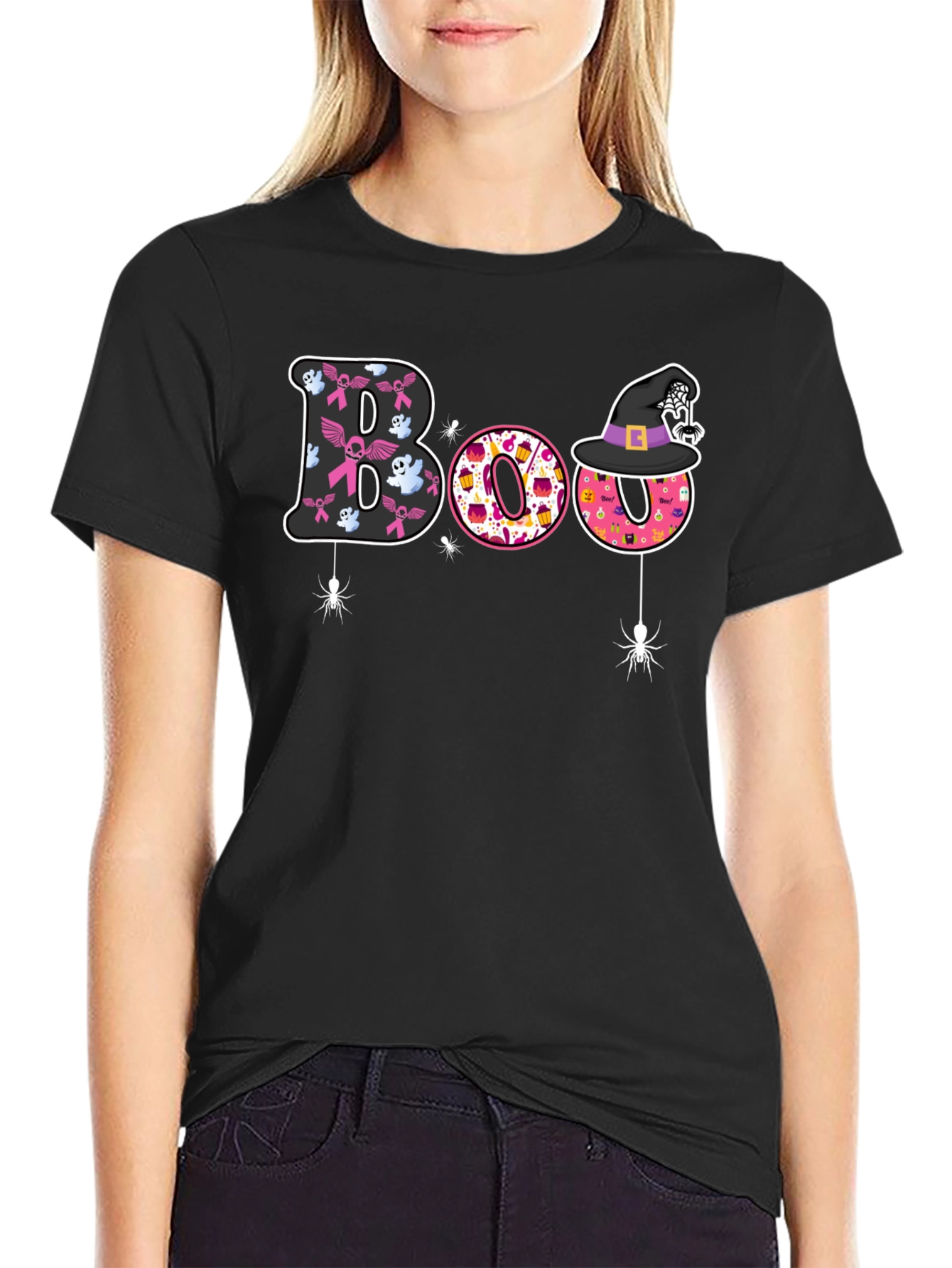 Boo Halloween Graphic Tee - Breast Cancer Awareness