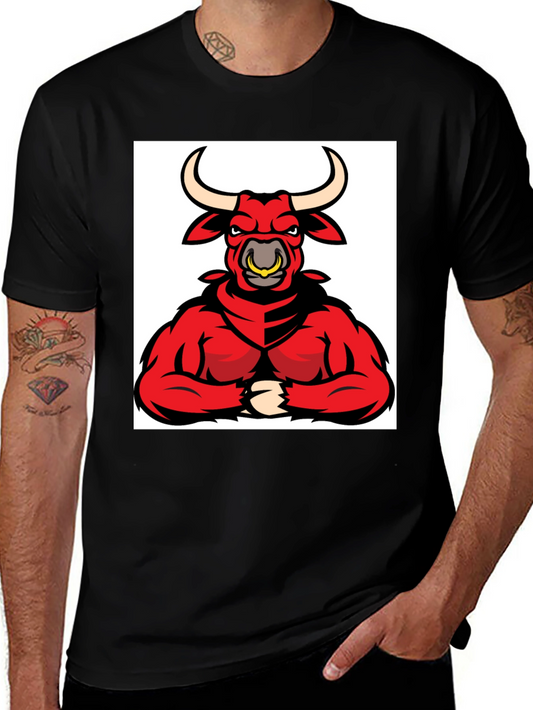 Mens Black T-Shirt with Red Bull Graphic