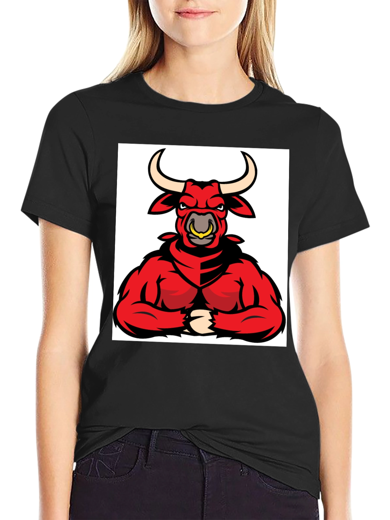 Mens Black T-Shirt with Red Bull Graphic