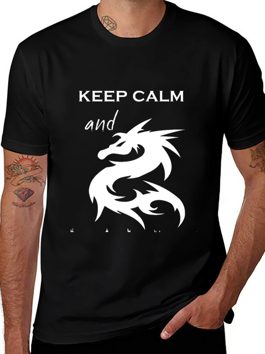 Keep Calm Dragon Graphic T-Shirt - Mens Black Tee