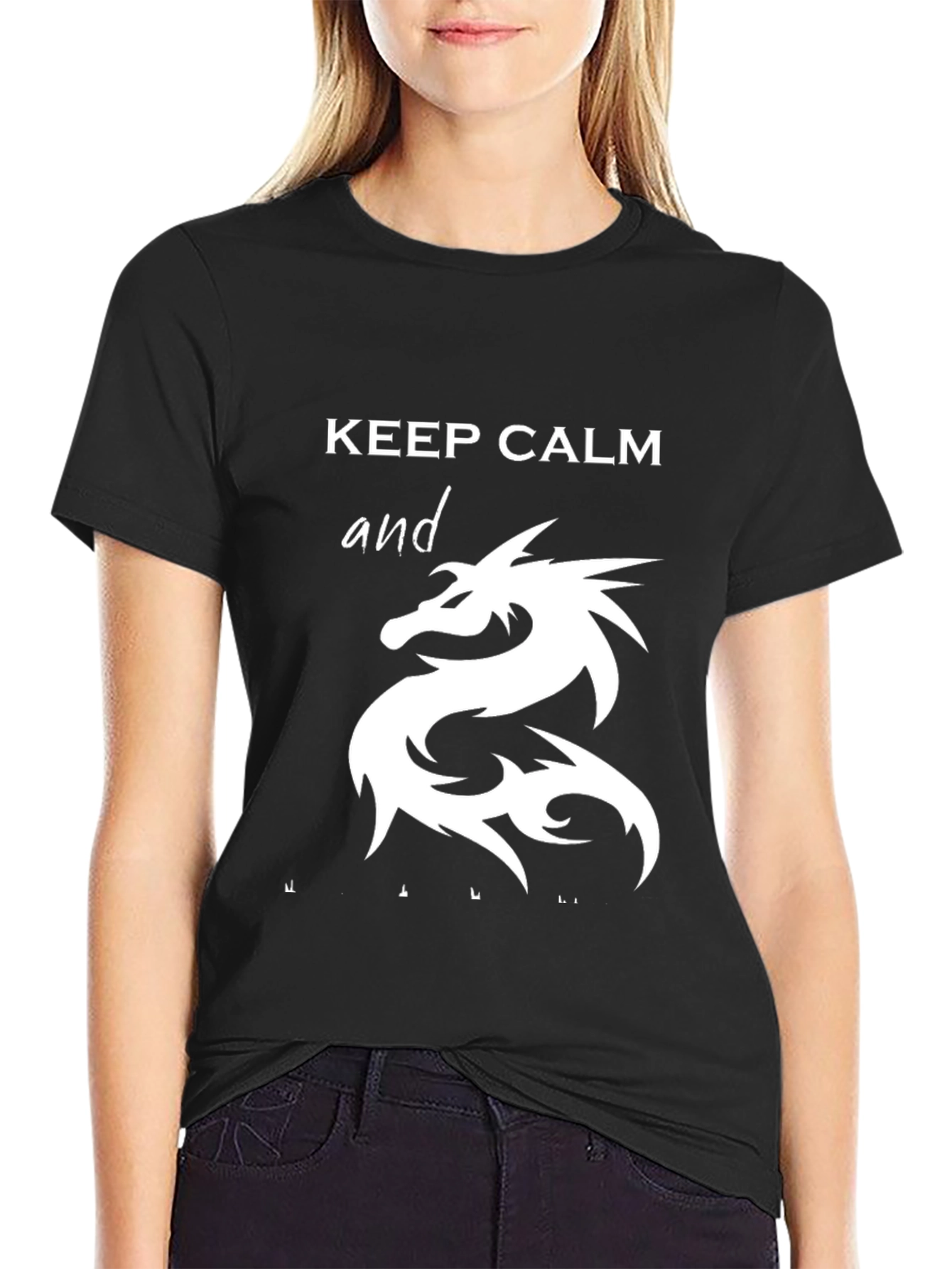 Keep Calm Dragon Graphic T-Shirt - Mens Black Tee