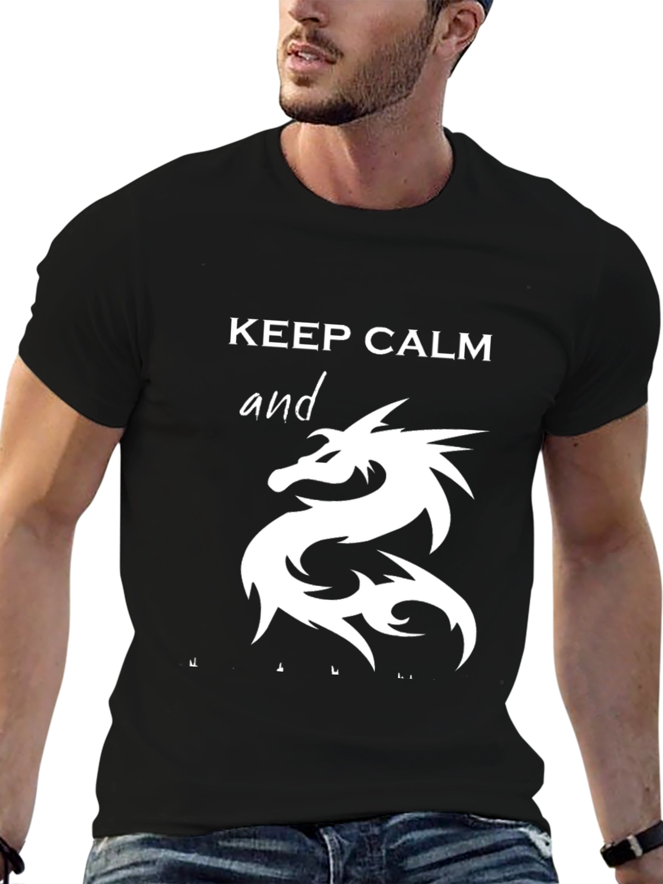 Keep Calm Dragon Graphic T-Shirt - Mens Black Tee