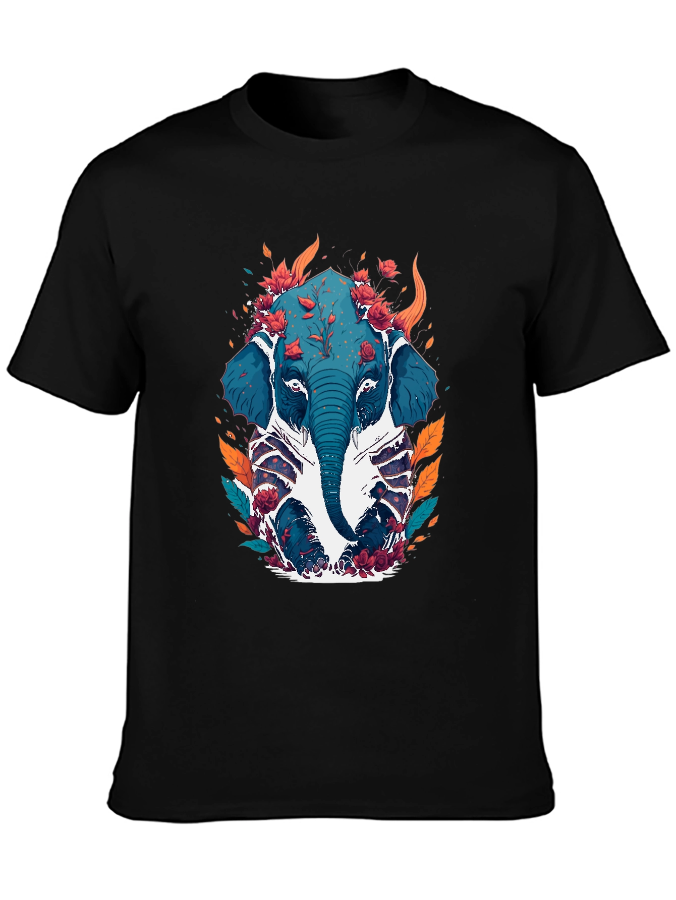 Floral Elephant Graphic Tee - Black Cotton Blend