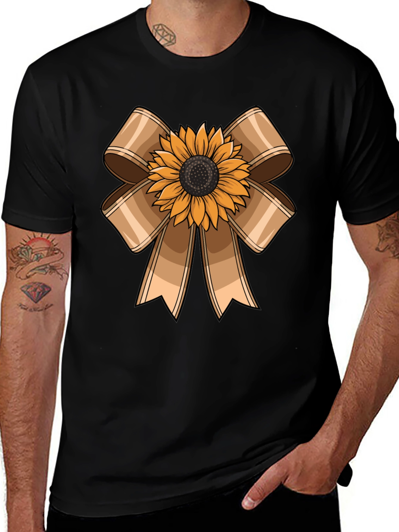 Sunflower Bow Graphic Tee - Casual Comfort