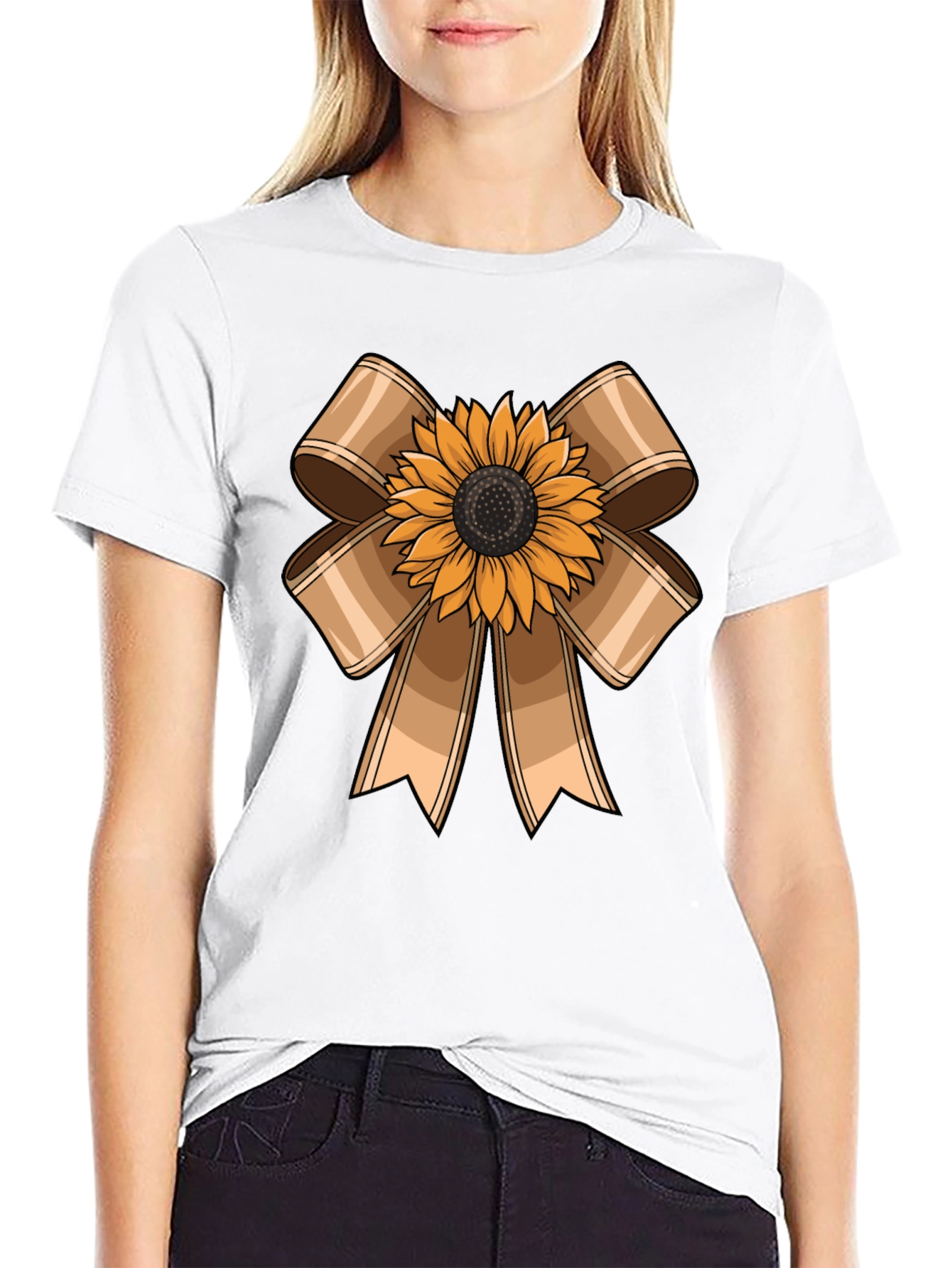 Sunflower Bow Graphic Tee - Casual Comfort