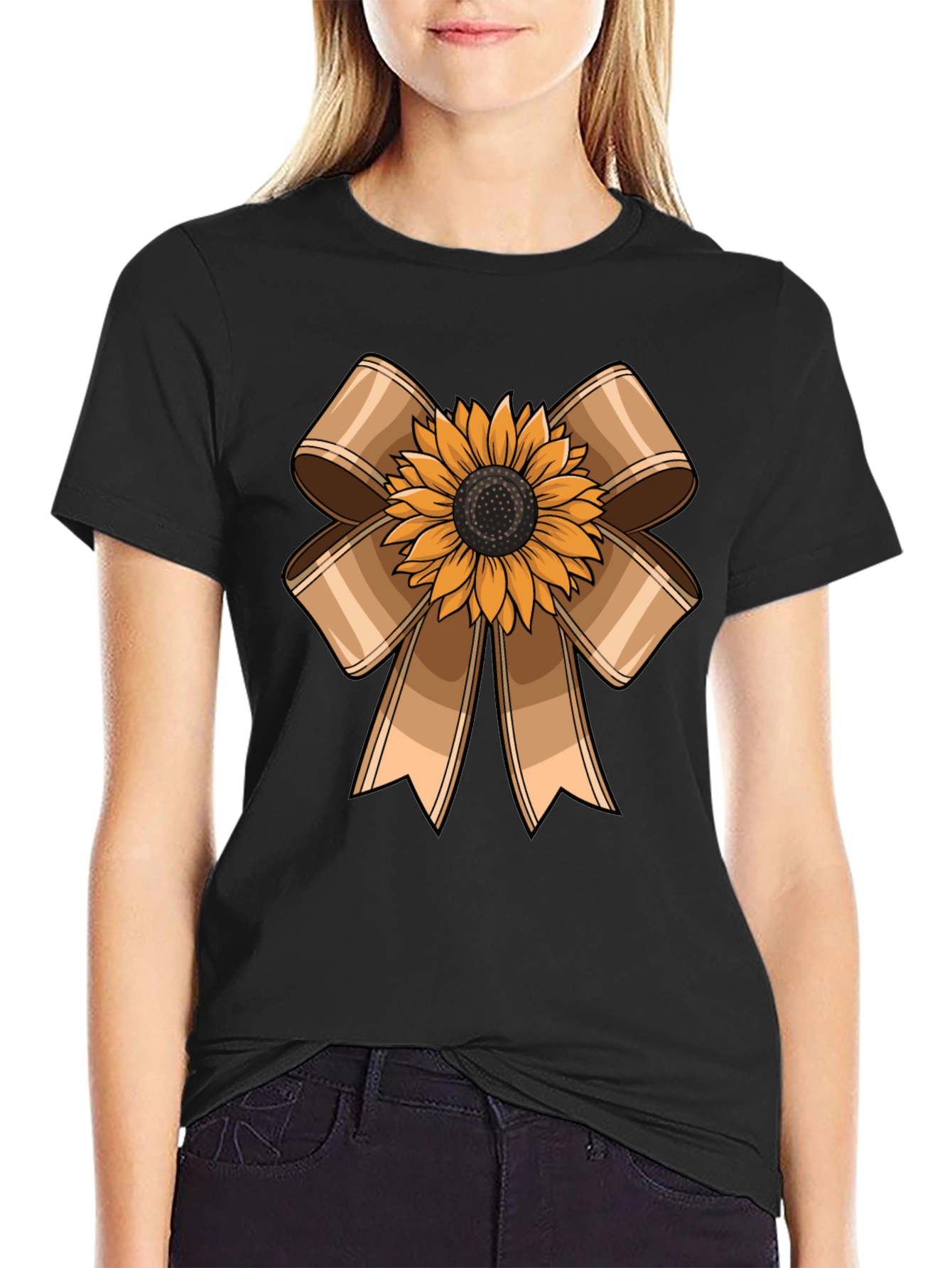 Sunflower Bow Graphic Tee - Casual Comfort