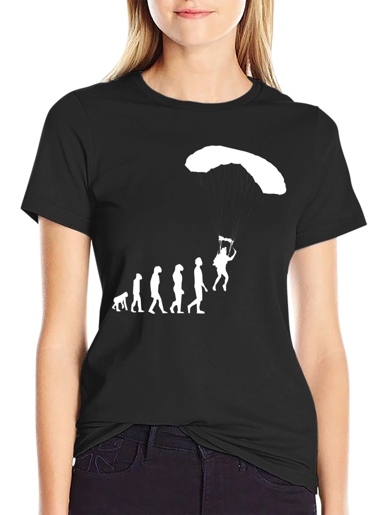 Evolution of Parachuting Black T-Shirt