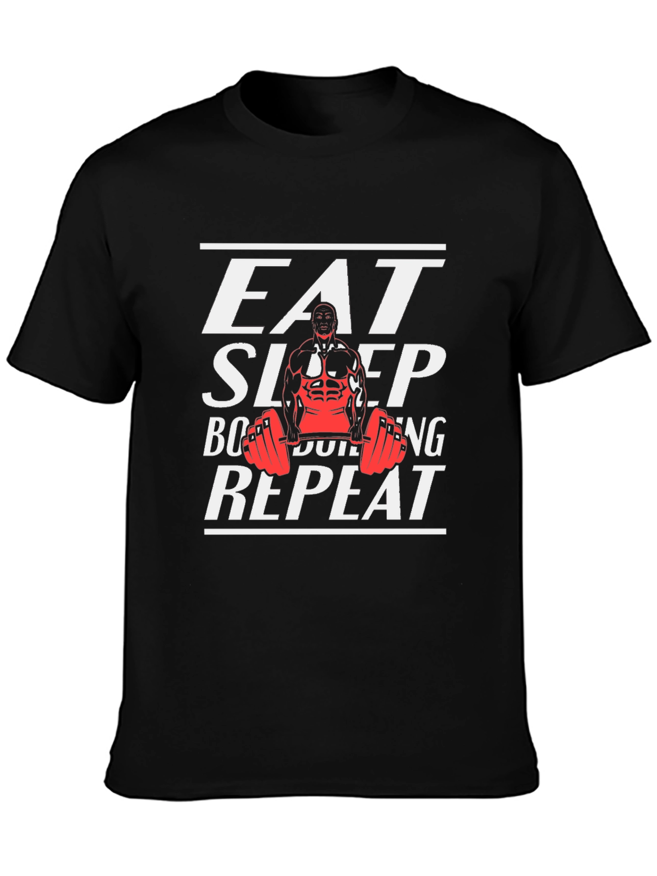 Eat Sleep Bodybuilding Repeat Black Graphic T-Shirt