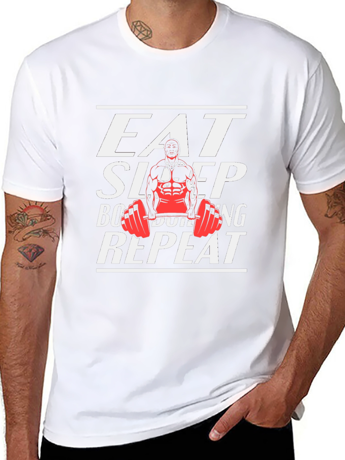 Eat Sleep Bodybuilding Repeat Black Graphic T-Shirt
