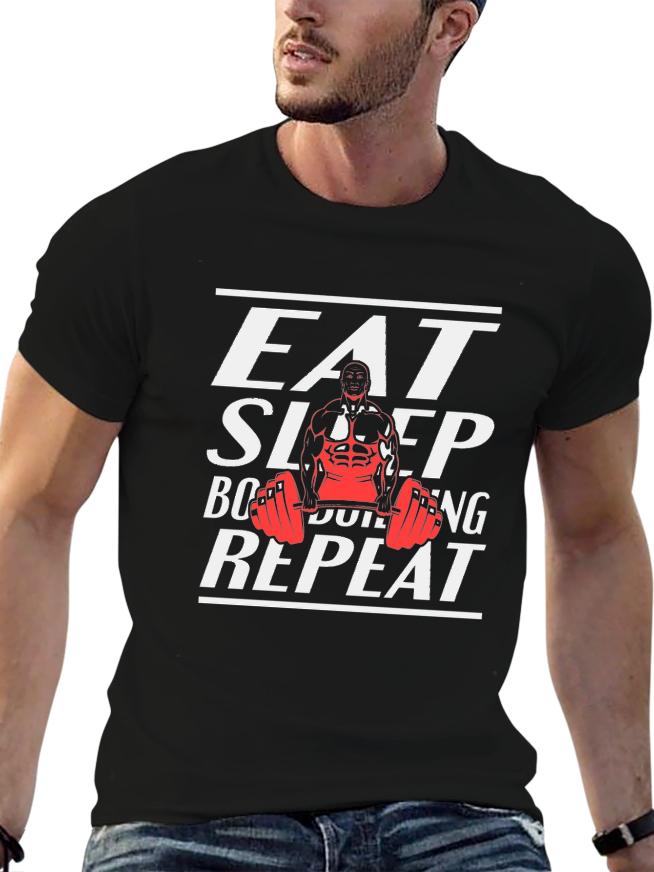 Eat Sleep Bodybuilding Repeat Black Graphic T-Shirt