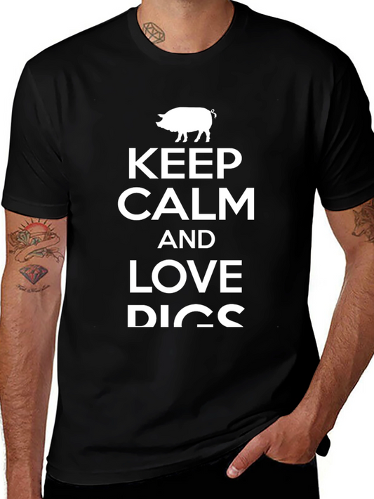 Keep Calm and Love Pigs Black T-Shirt