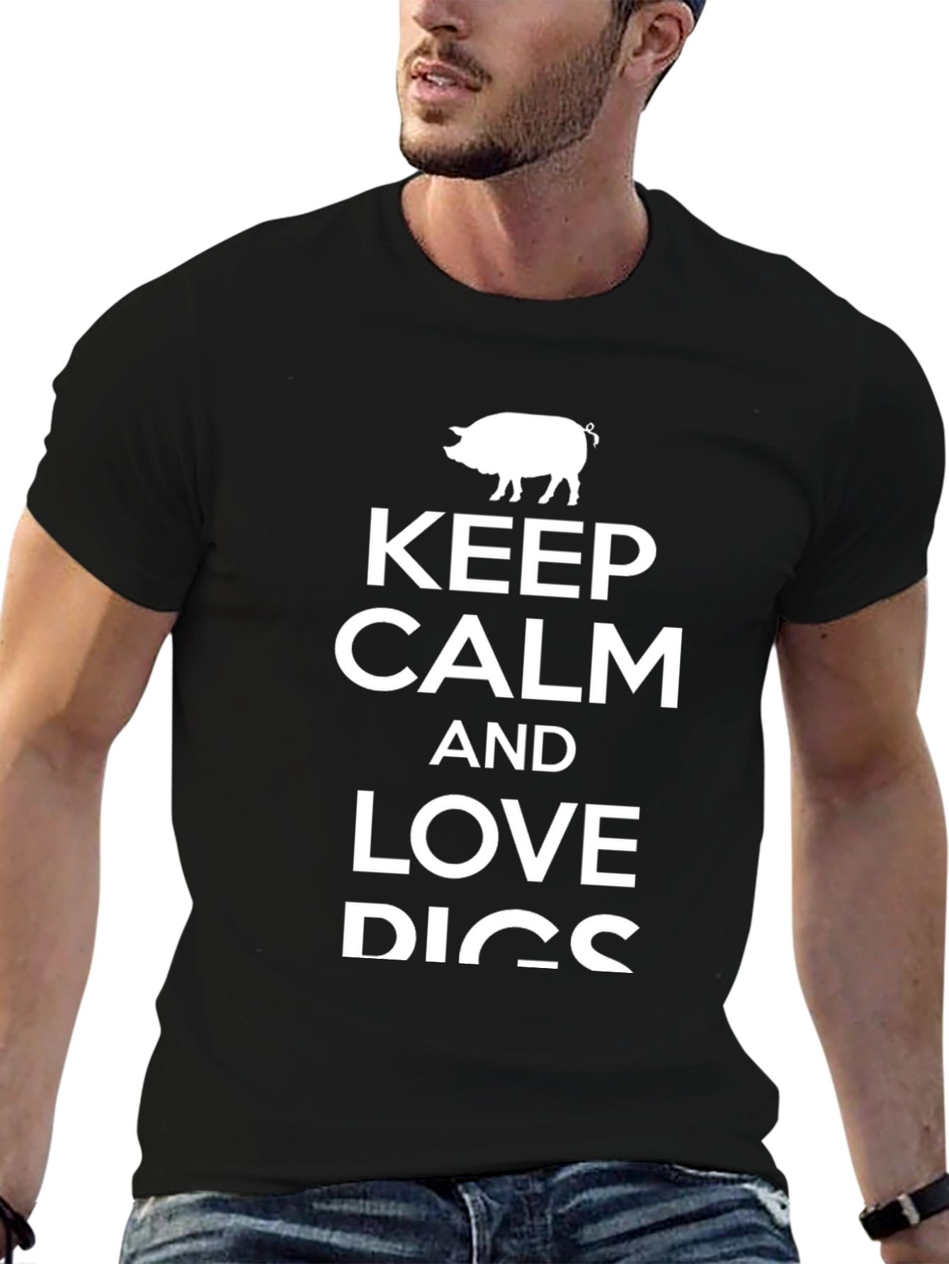 Keep Calm and Love Pigs Black T-Shirt