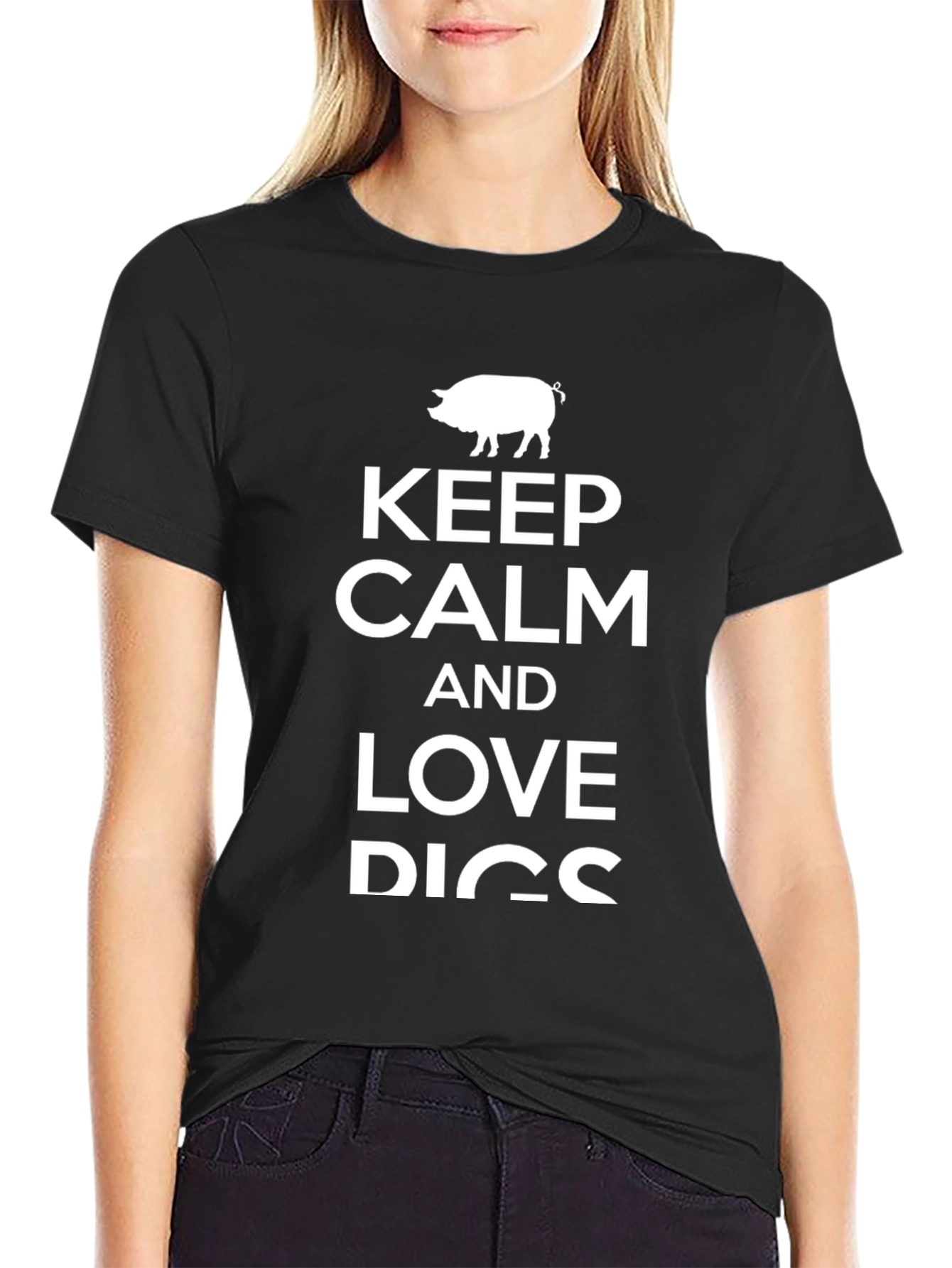 Keep Calm and Love Pigs Black T-Shirt
