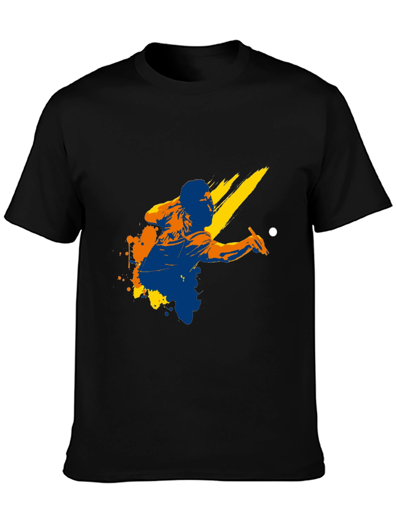 Graphic Print Black T-Shirt - Billiards Player Design