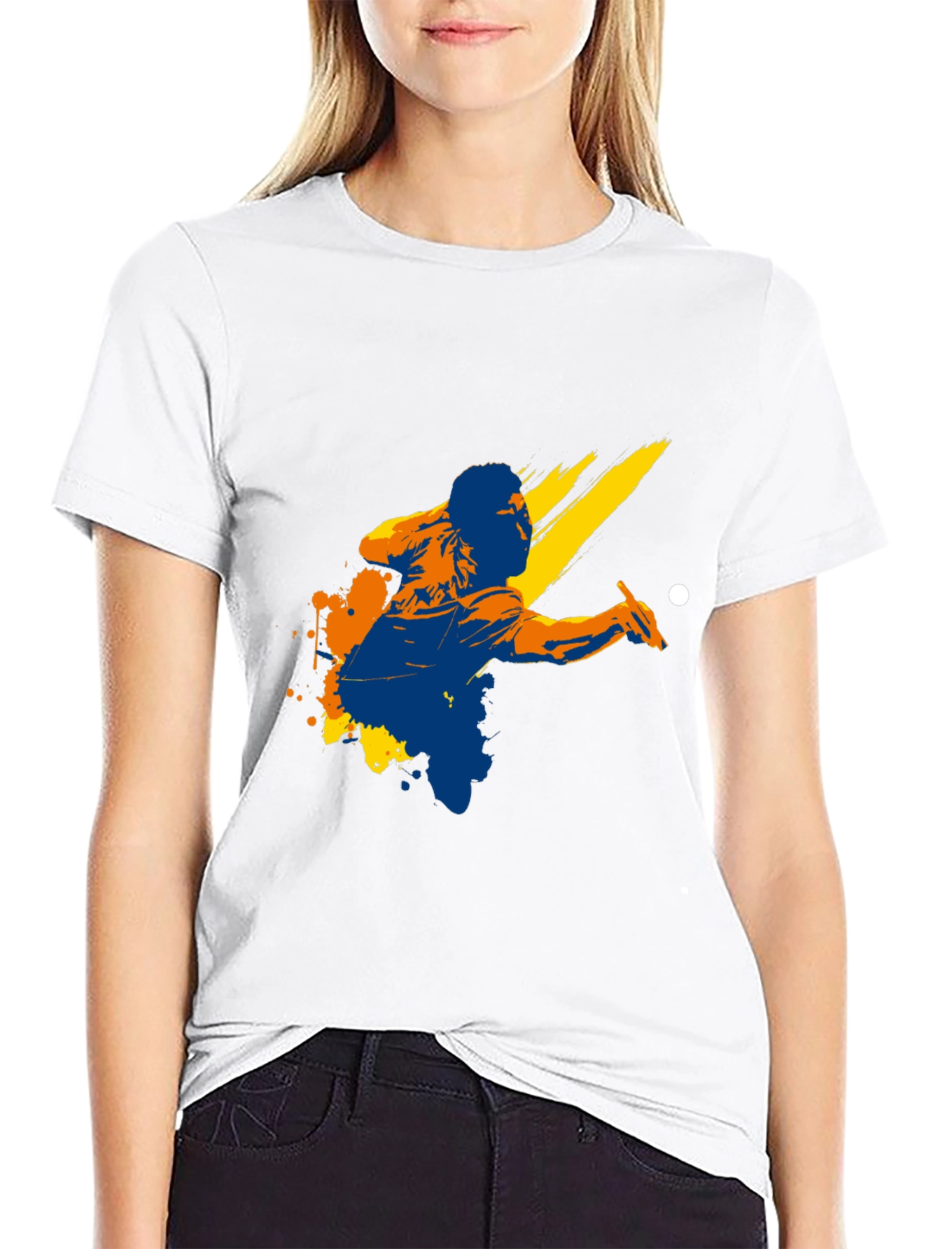 Graphic Print Black T-Shirt - Billiards Player Design