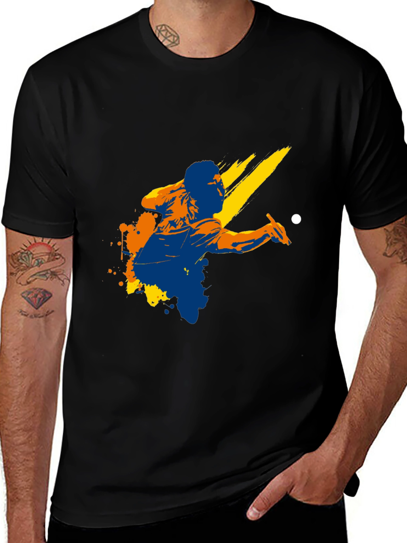 Graphic Print Black T-Shirt - Billiards Player Design
