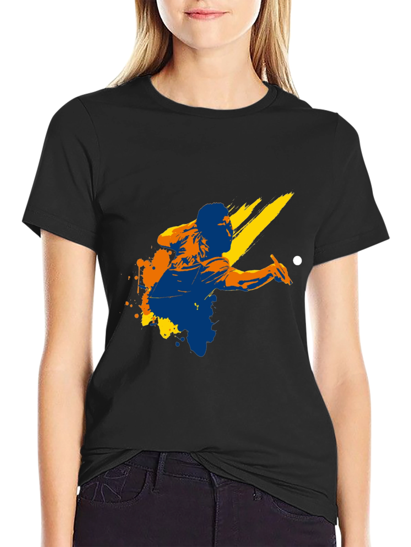 Graphic Print Black T-Shirt - Billiards Player Design