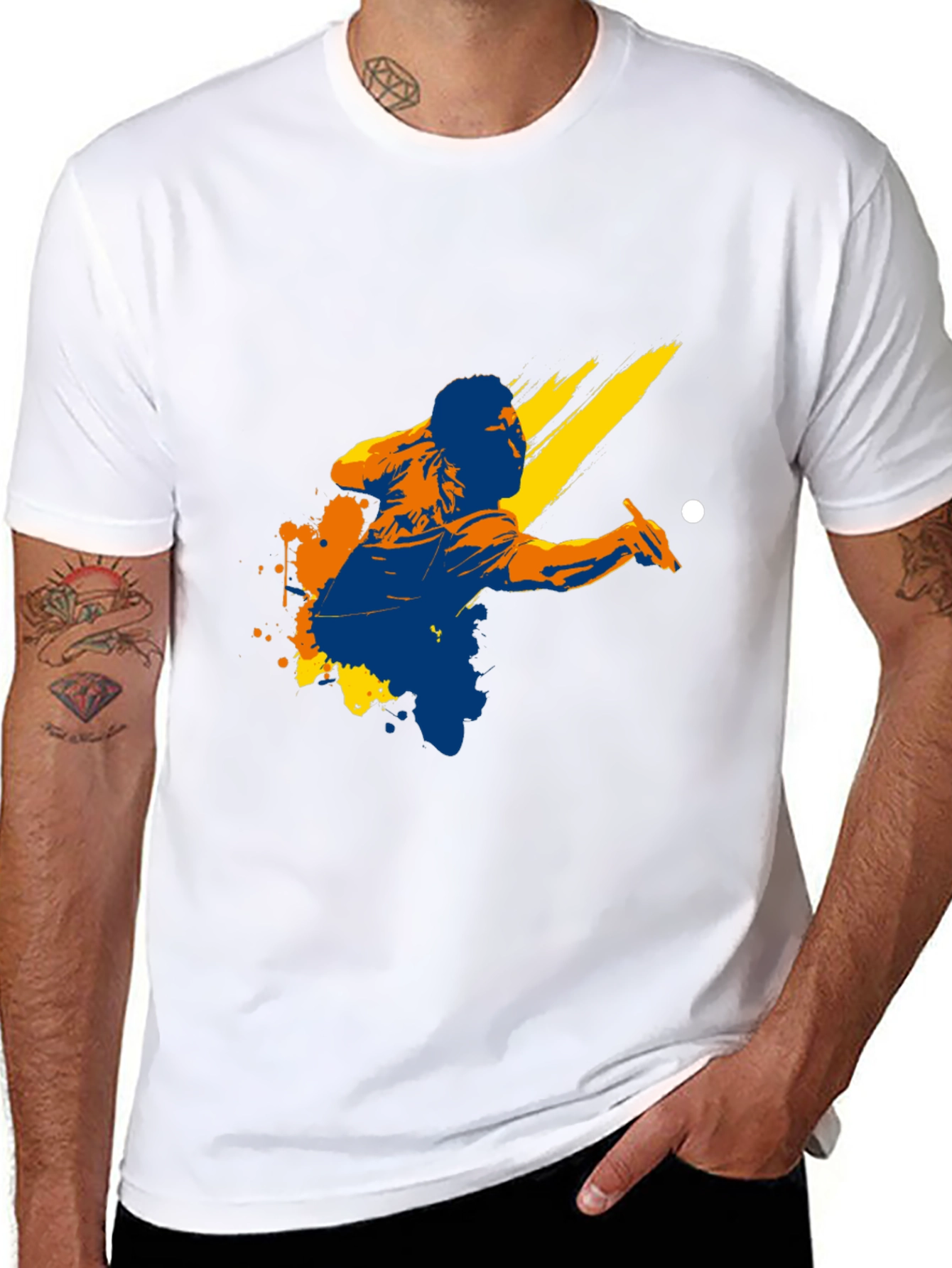 Graphic Print Black T-Shirt - Billiards Player Design
