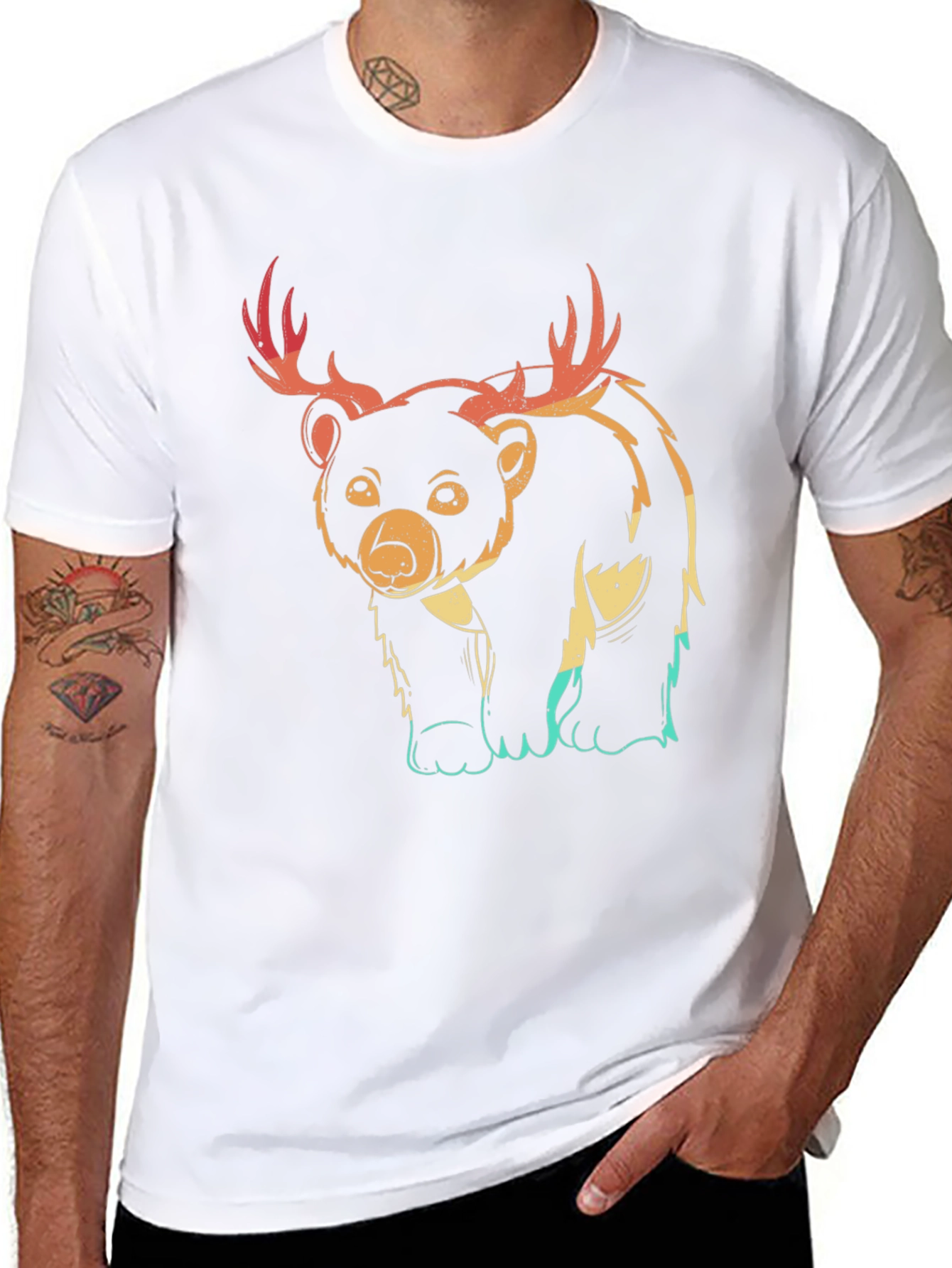 Bear with Antlers Graphic Tee - Black