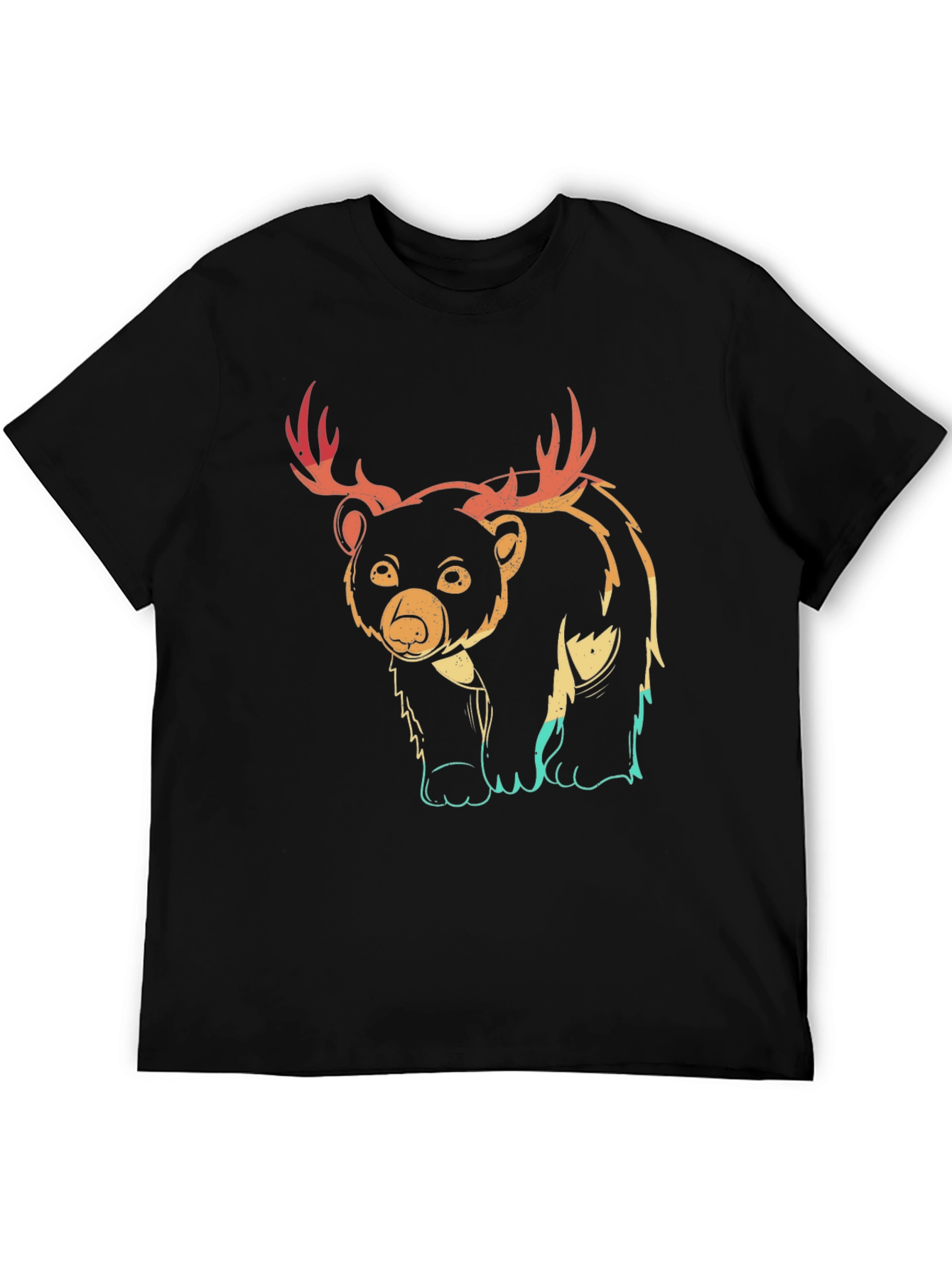 Bear with Antlers Graphic Tee - Black