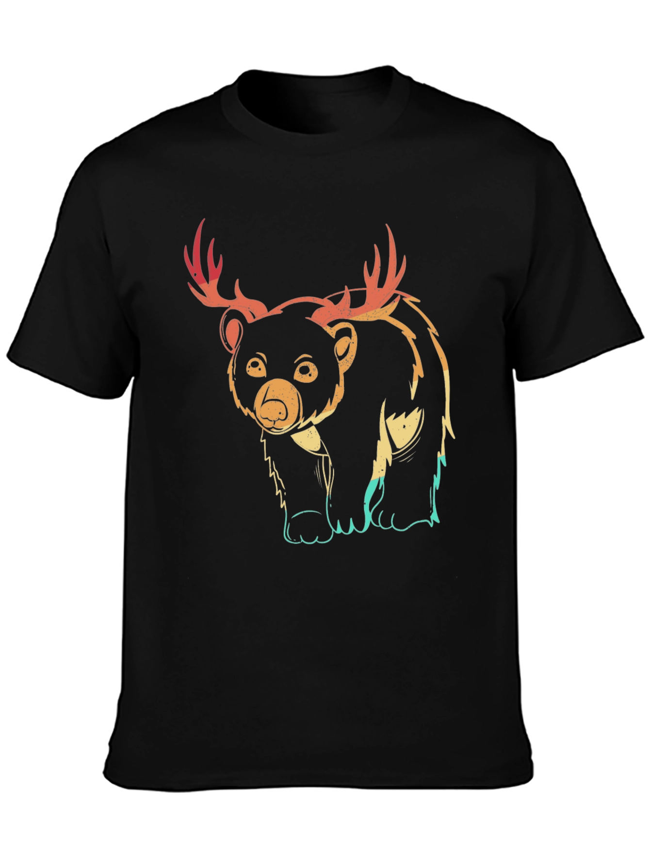 Bear with Antlers Graphic Tee - Black
