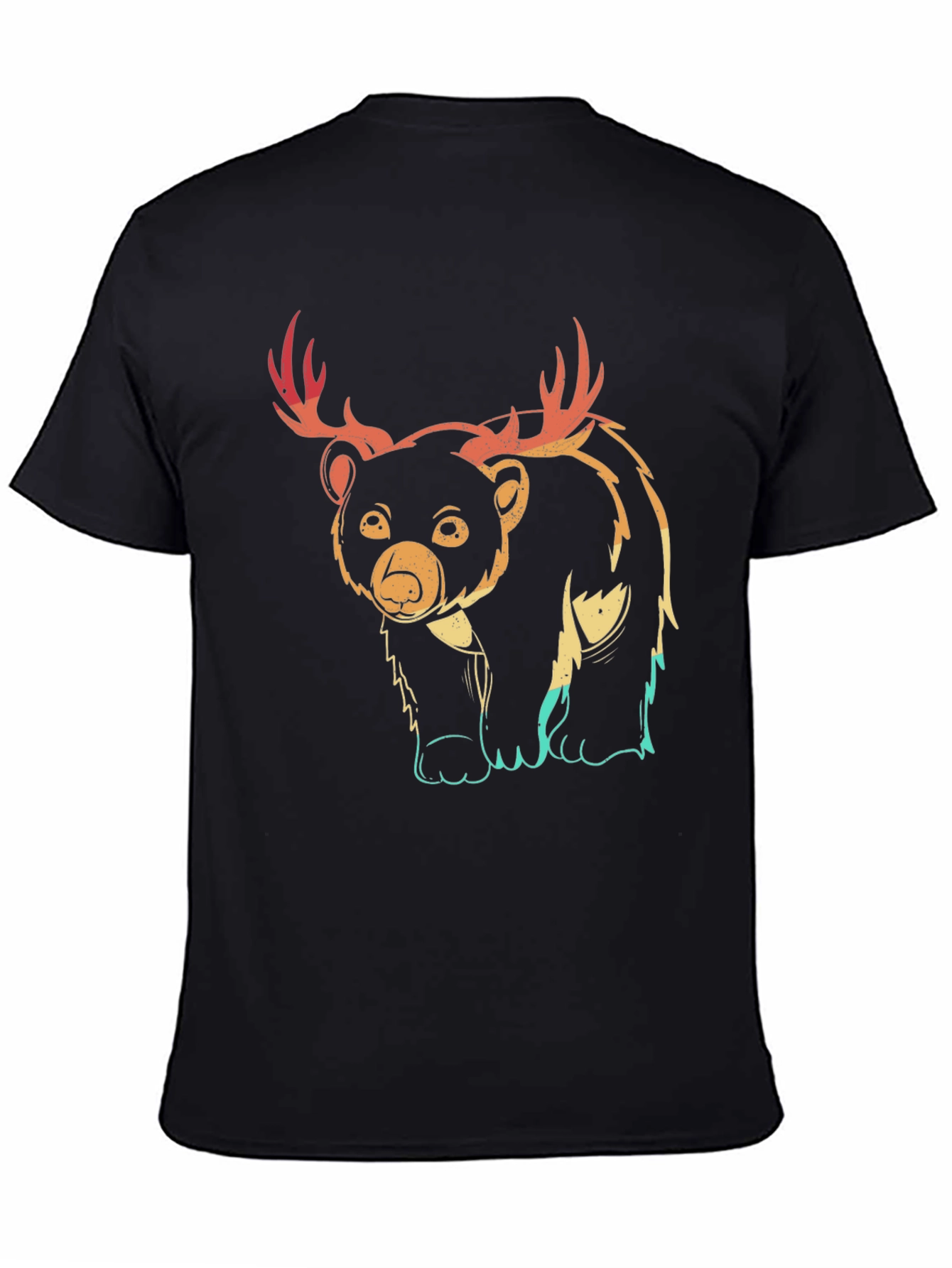 Bear with Antlers Graphic Tee - Black