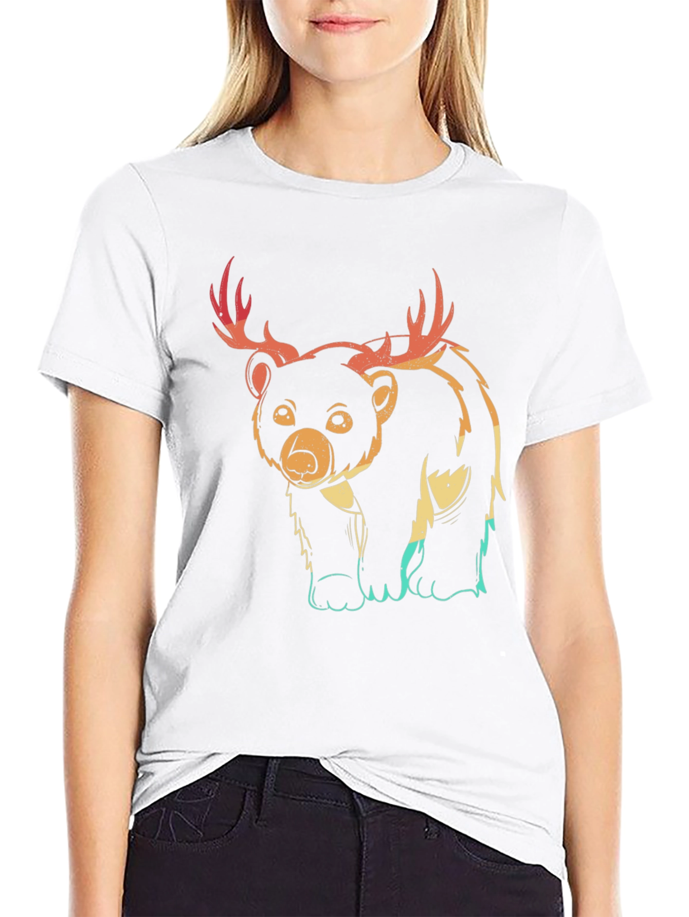Bear with Antlers Graphic Tee - Black
