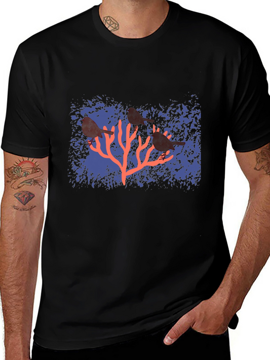 Birds on Coral Graphic T-Shirt