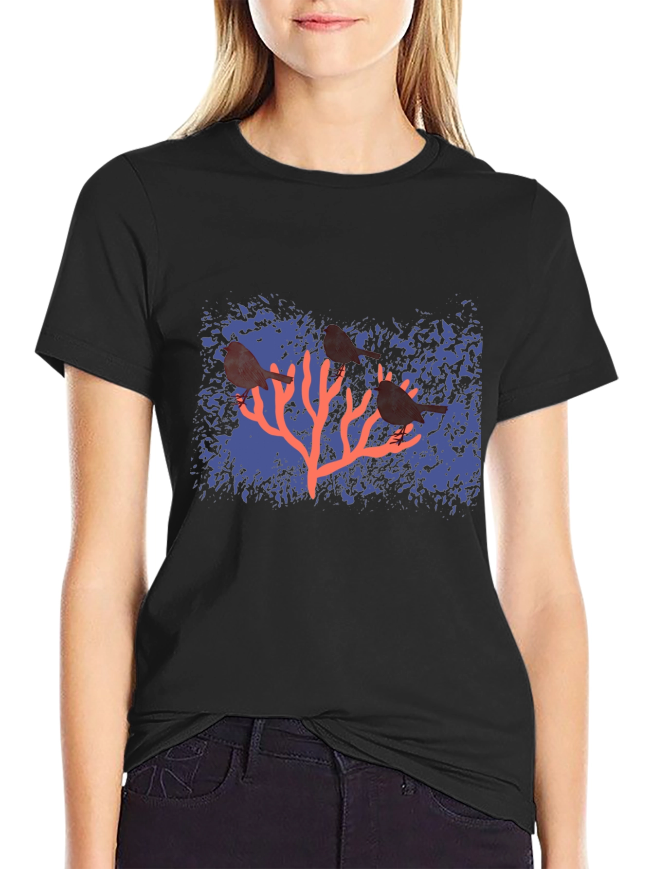 Birds on Coral Graphic T-Shirt
