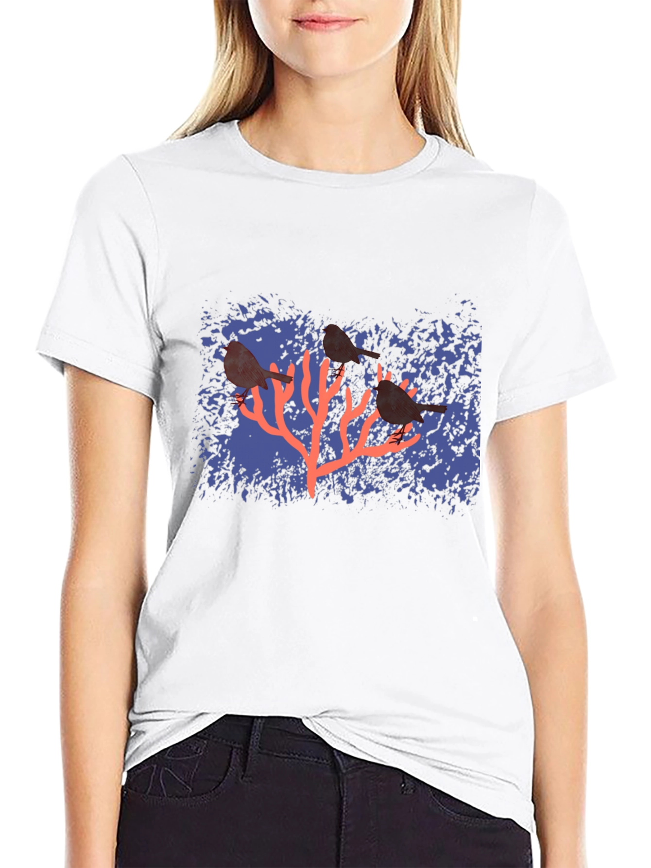 Birds on Coral Graphic T-Shirt