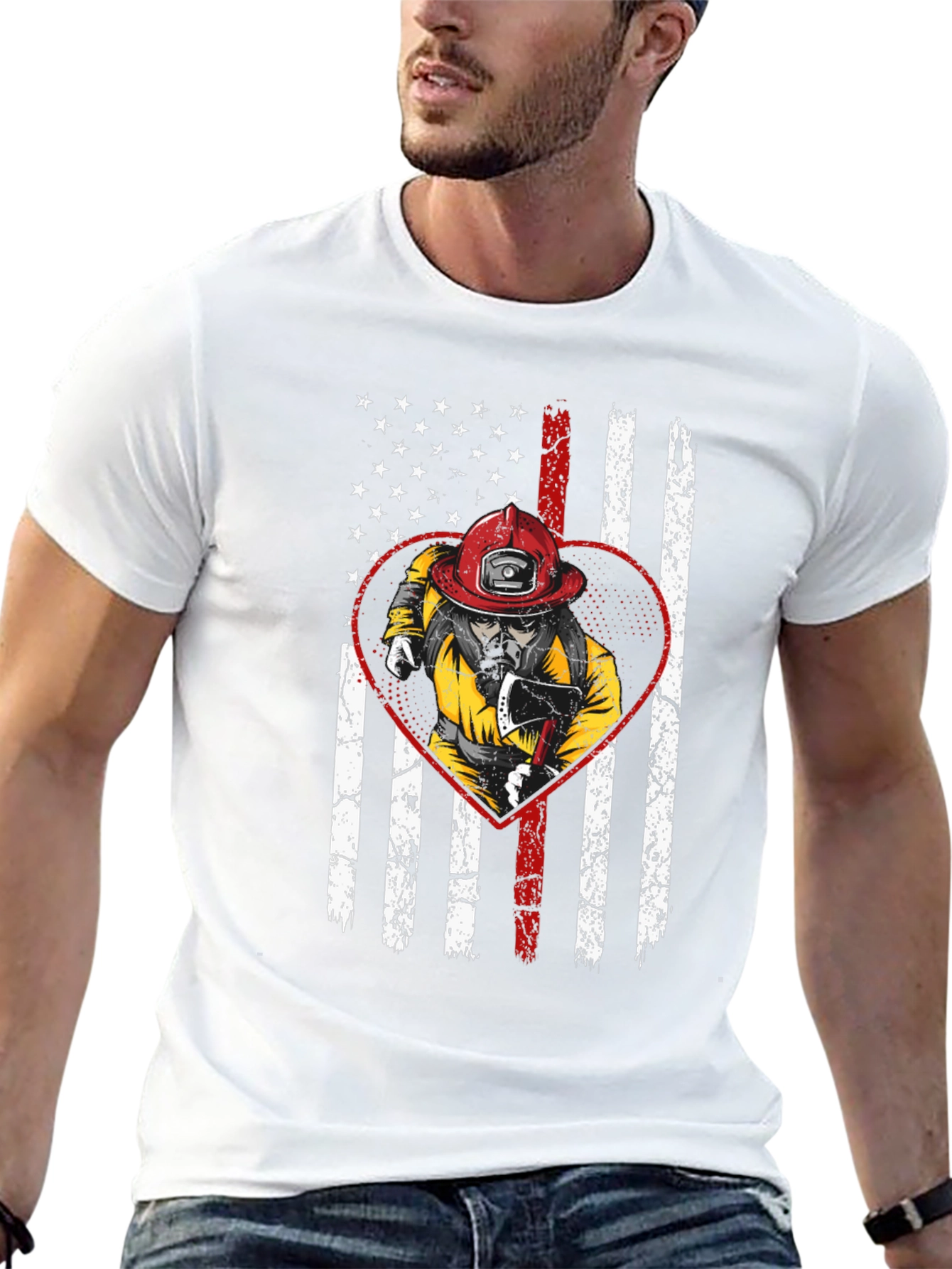 Firefighter US Flag Heart T-Shirt