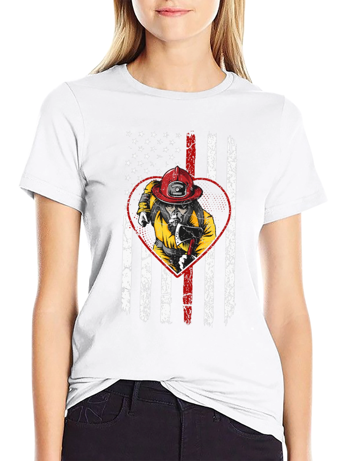 Firefighter US Flag Heart T-Shirt