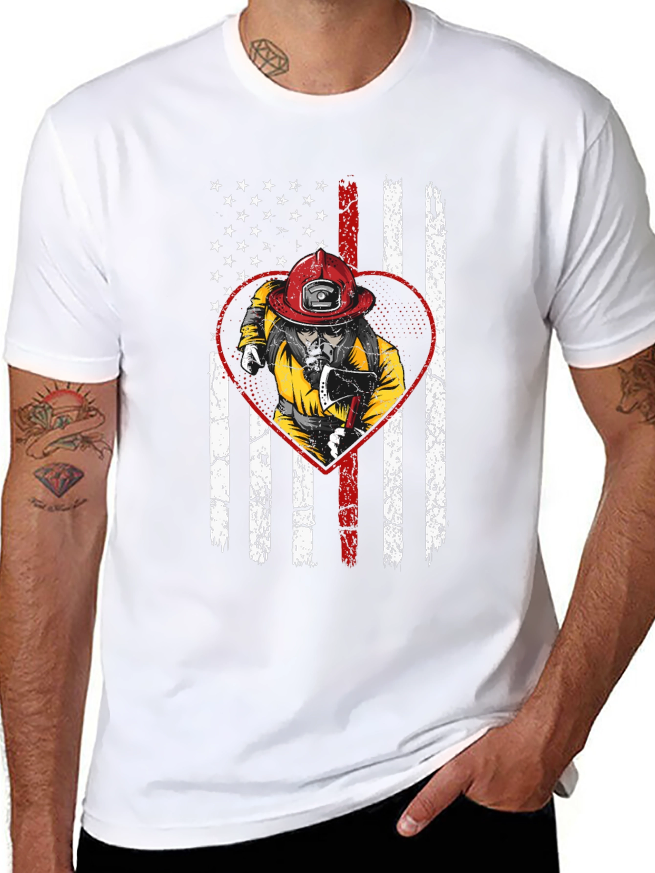 Firefighter US Flag Heart T-Shirt