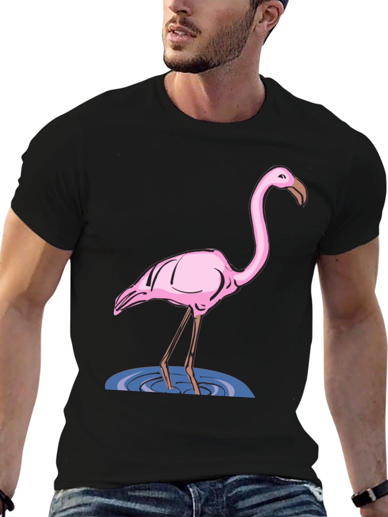 Flamingo Graphic Tee - Black Cotton T-Shirt