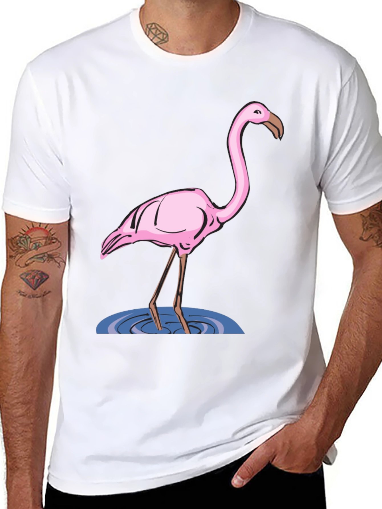 Flamingo Graphic Tee - Black Cotton T-Shirt