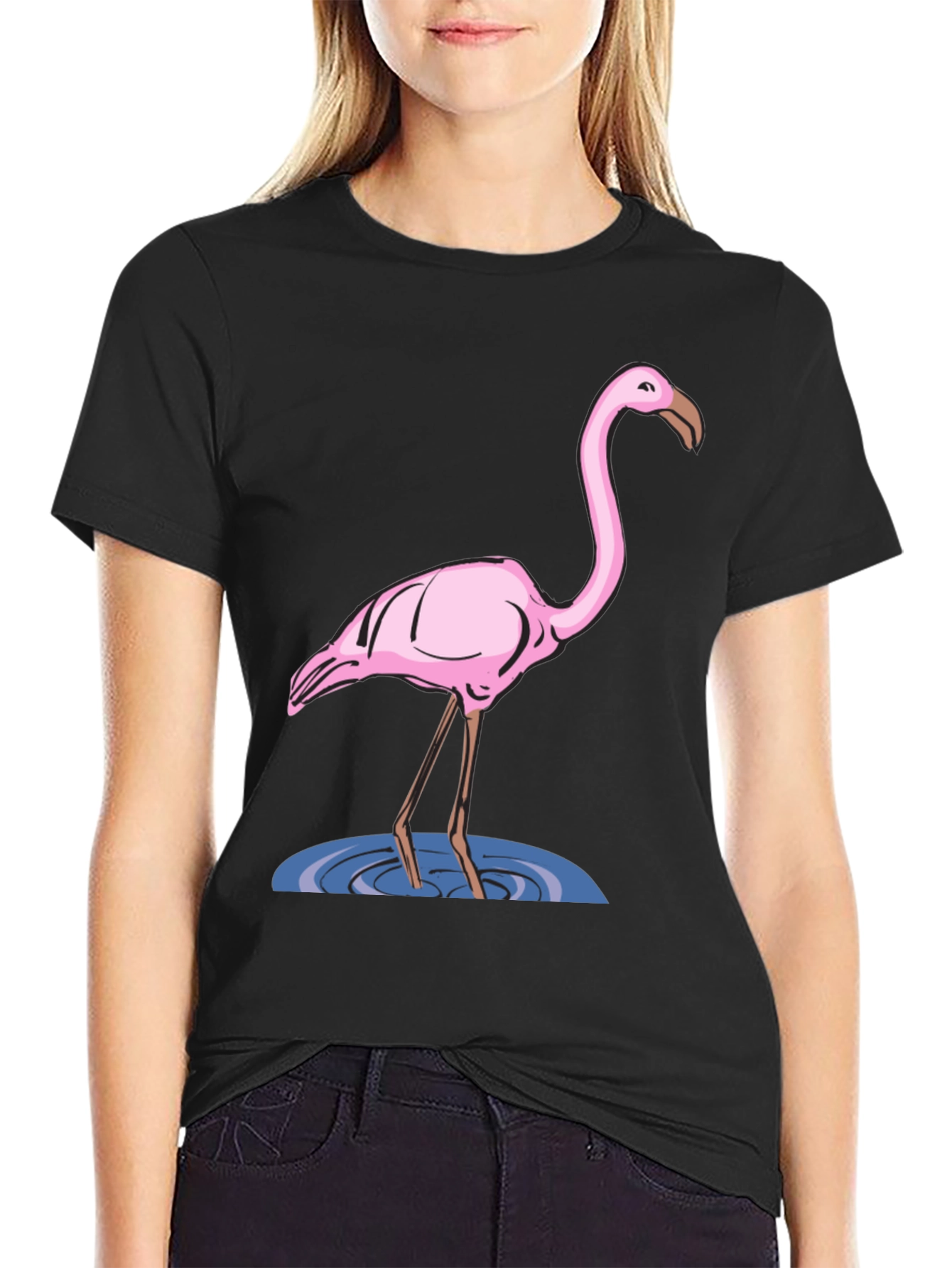 Flamingo Graphic Tee - Black Cotton T-Shirt